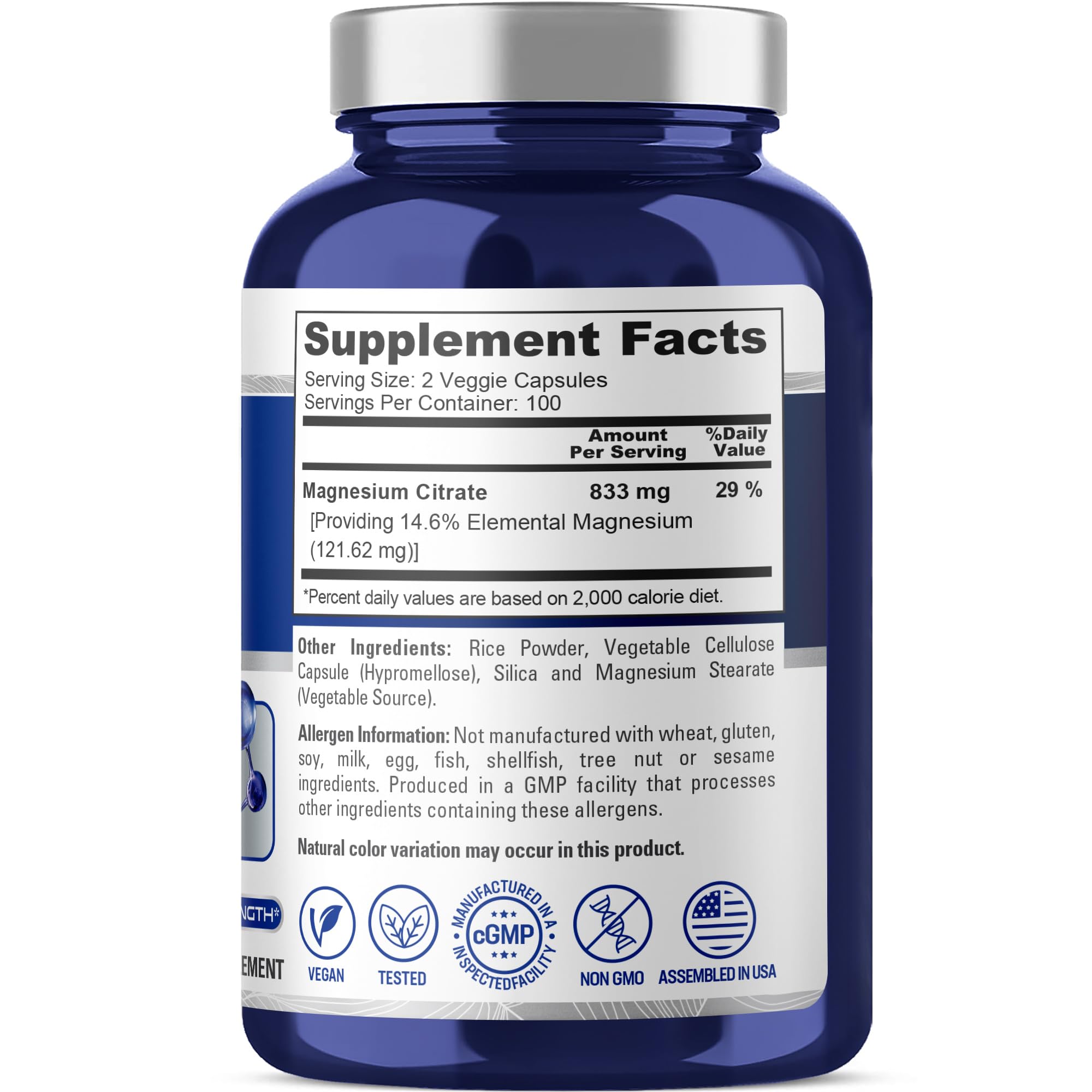 NusaPure Magnesium Citrate 833mg - 200 Veggie Capsules (Vegetarian, Non-GMO, Vegan) NusaPure Au supplements