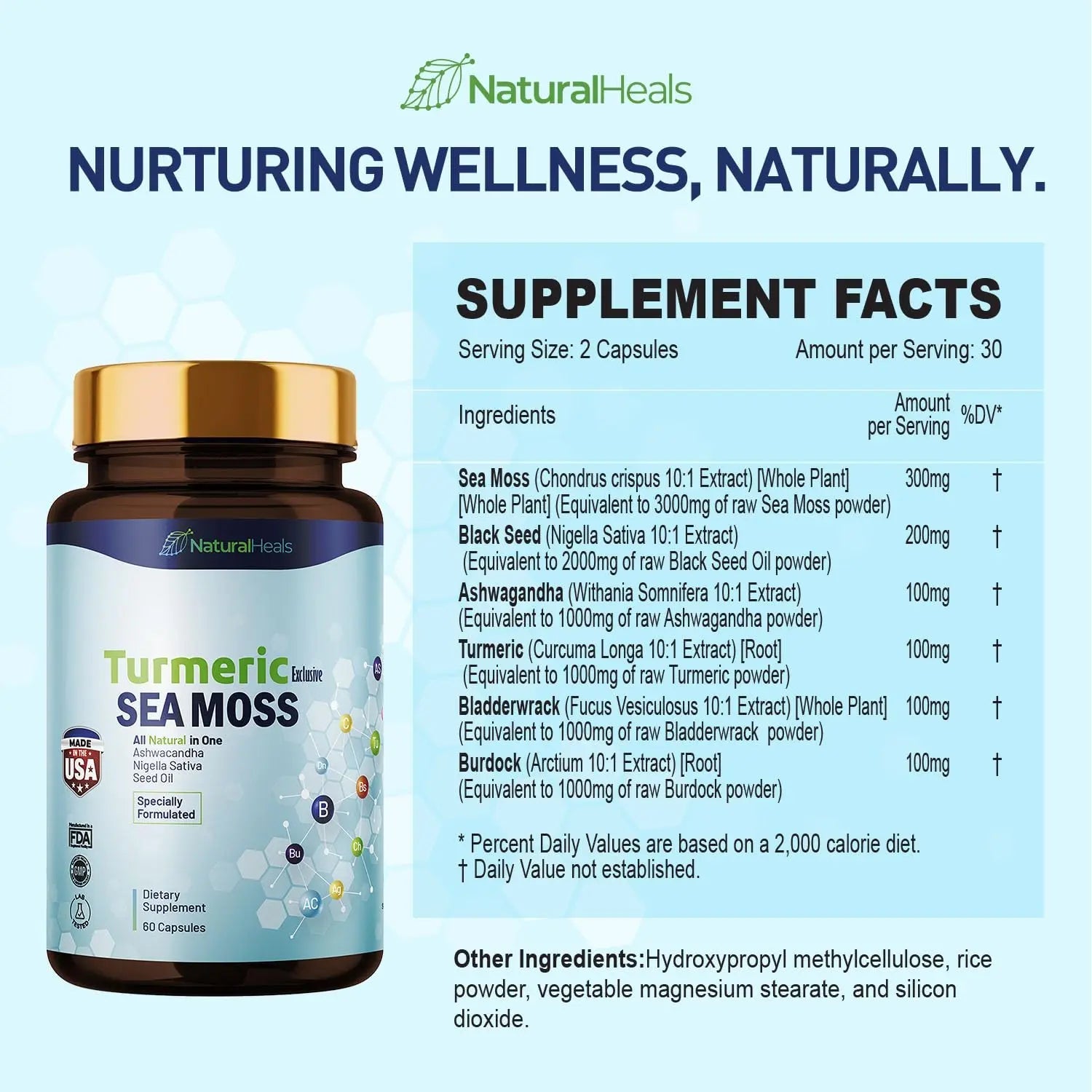 Natural Heals Sea Moss 3000mg: Black Seed Oil 2000mg Ashwagandha 1000mg Turmeric Natural Heals Au supplements