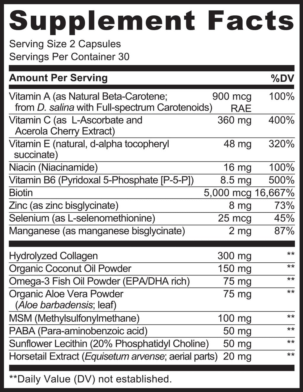 NATURELO Hair, Skin and Nails Vitamins - 5000 mcg Biotin, Collagen, Natural Vitamin E - Supplement for Healthy Skin