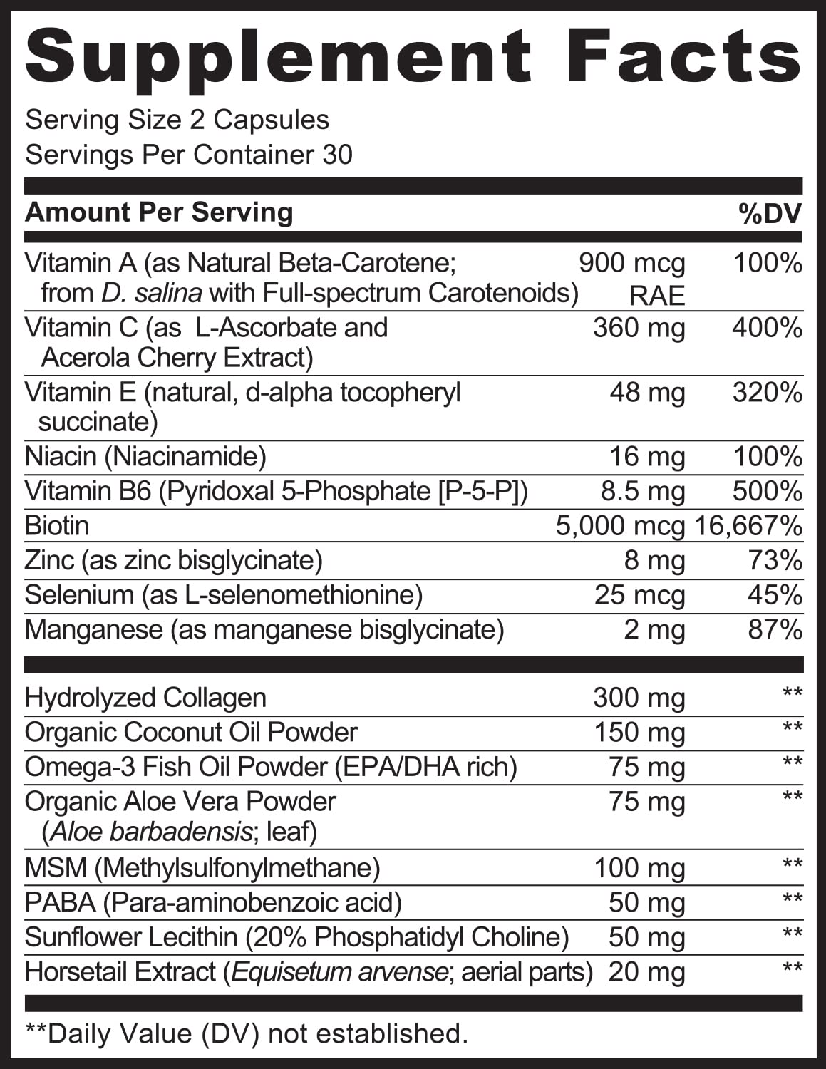 NATURELO Hair, Skin and Nails Vitamins - 5000 mcg Biotin, Collagen, Natural Vitamin E - Supplement for Healthy Skin