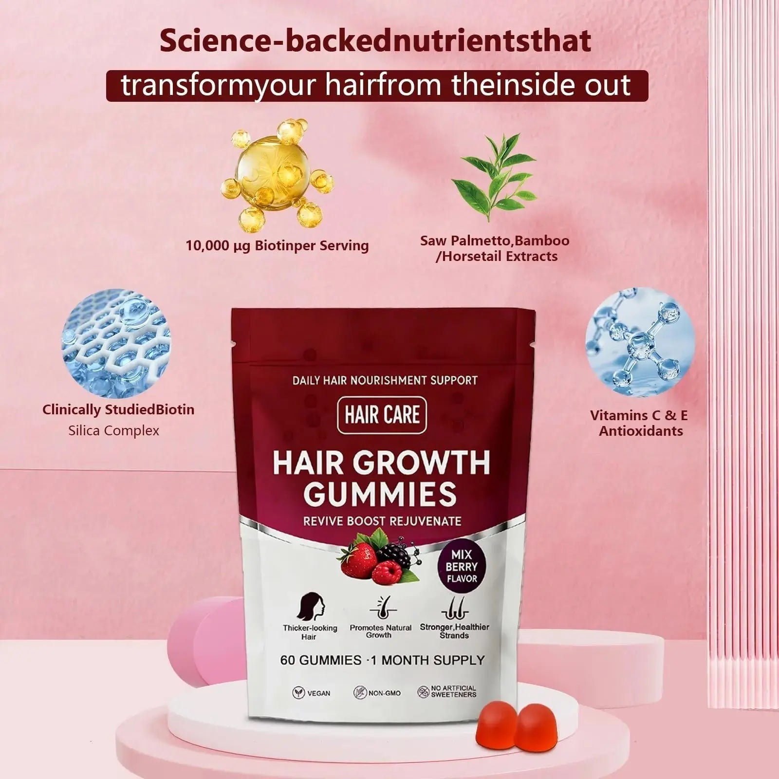 Giamau Lumin Hair Growth Gummies, 60 Vegan Gummies |Supports Healthy Hair Growth & Strength, Skin & Nail Care, | Giamau Au supplements