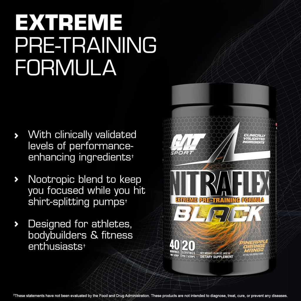GAT SPORT Nitraflex Black Pre-Workout Powder, Extreme Pre-Training Formula for Men GAT SPORT Au supplements