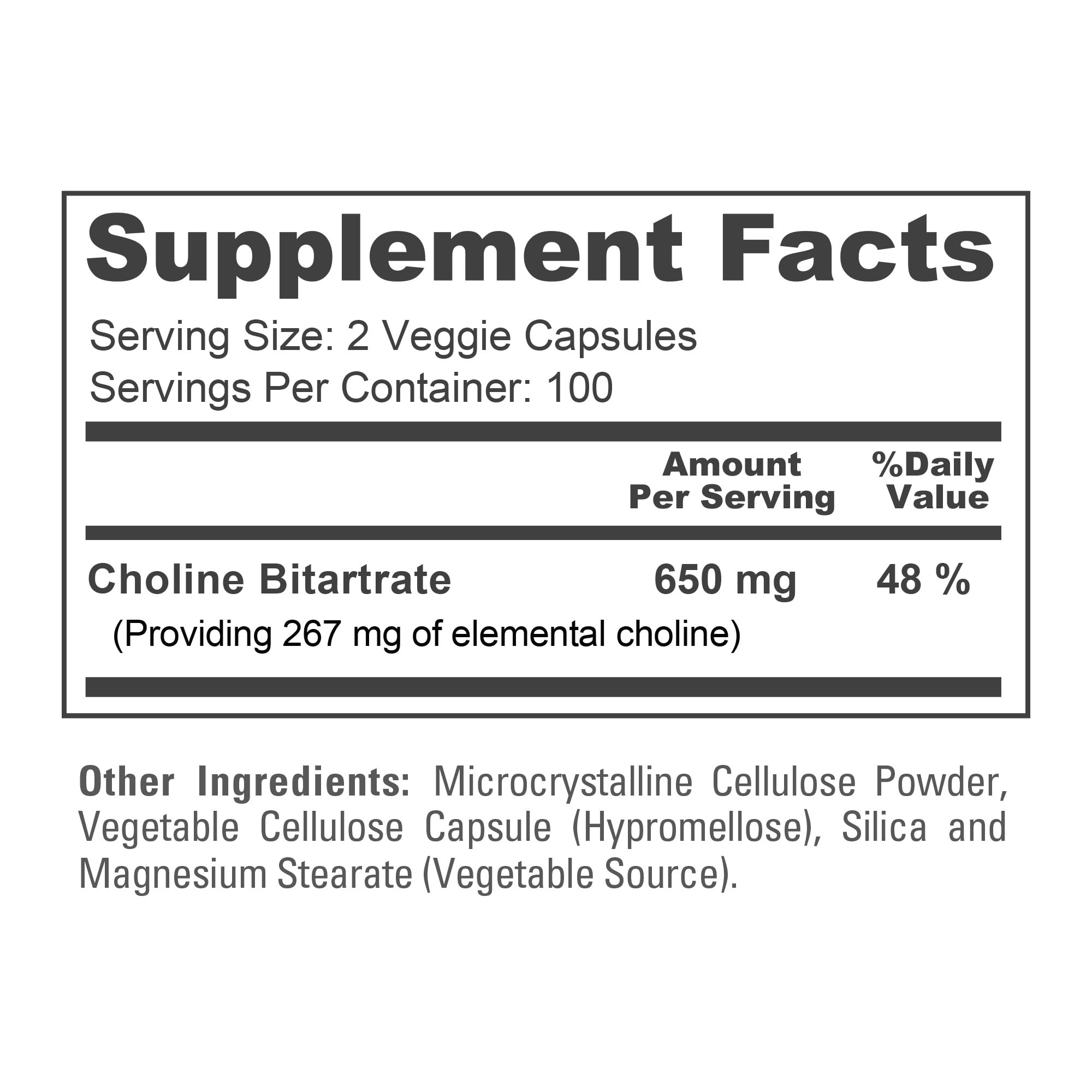 NusaPure Choline Bitartrate - Suitable for Vegetarian/Vegan, Non - GMO - 650 mg 200 Capsules NusaPure Au supplements