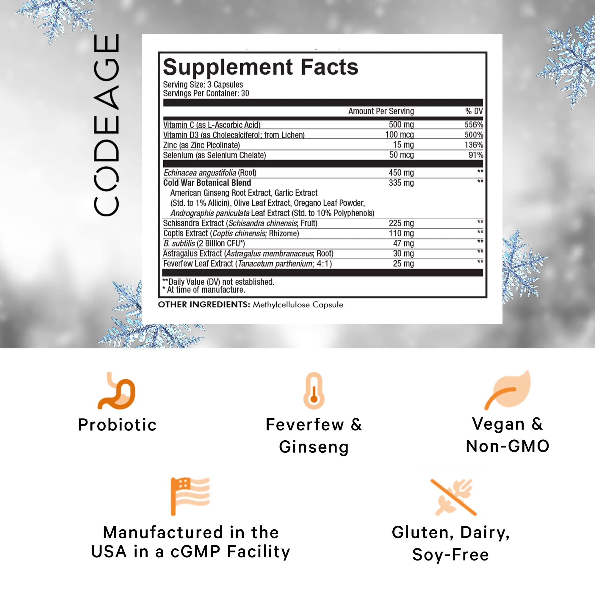 Codeage Clearhead Echinacea+ Supplement - Echinacea, Schisandra, Feverfew, Coptis, American Ginseng, Astragalus, Garlic, Probiotics, Vitamins C & D3, Zinc, Selenium - Clear Head Vitamin - 90 Capsules Codeage Au supplements