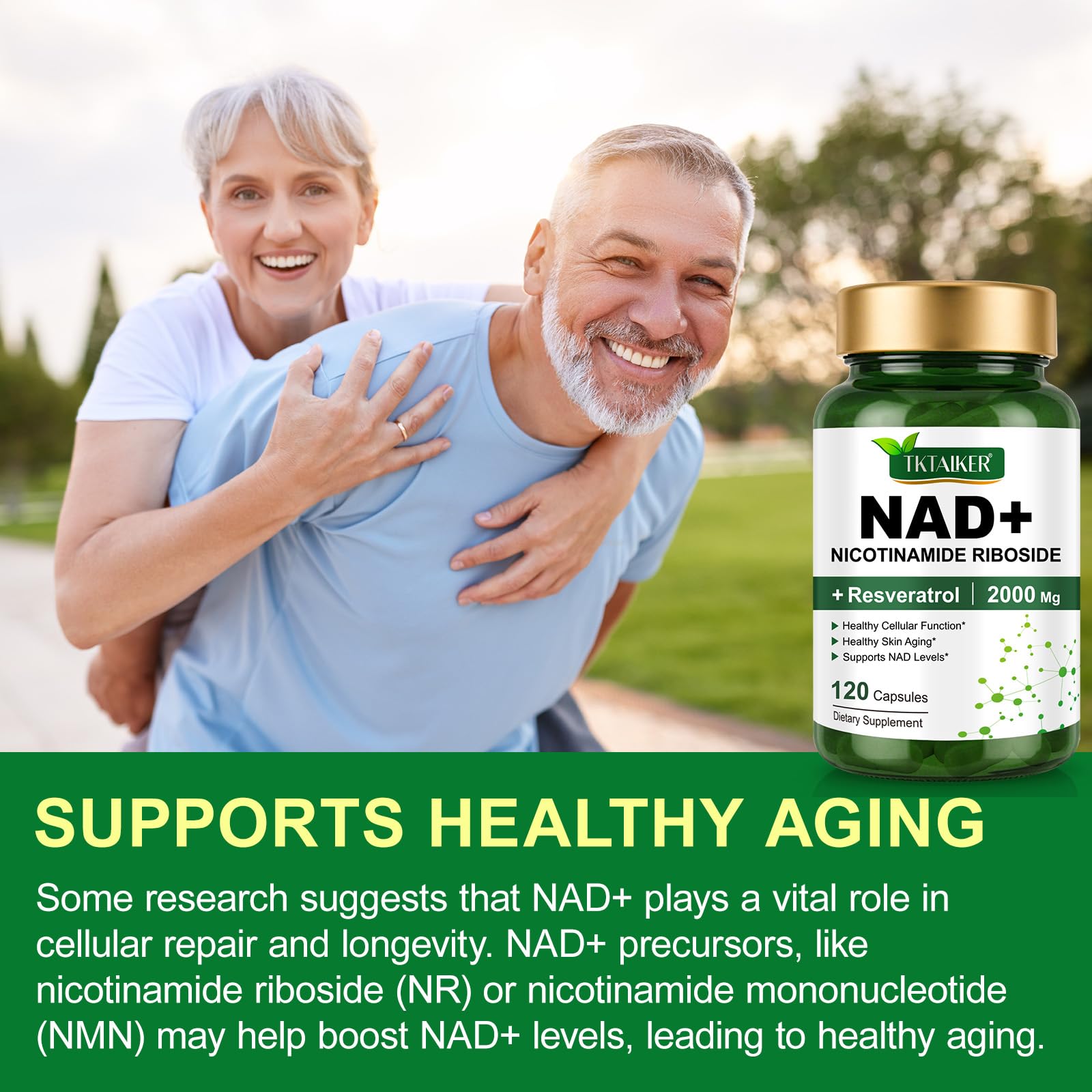 TKTALKER NAD Supplement 2000 Mg - 120 Capsules True NAD & Resveratrol, NMN Alternative Liposomal NAD+ for Women & Men, Support Cellular Health
