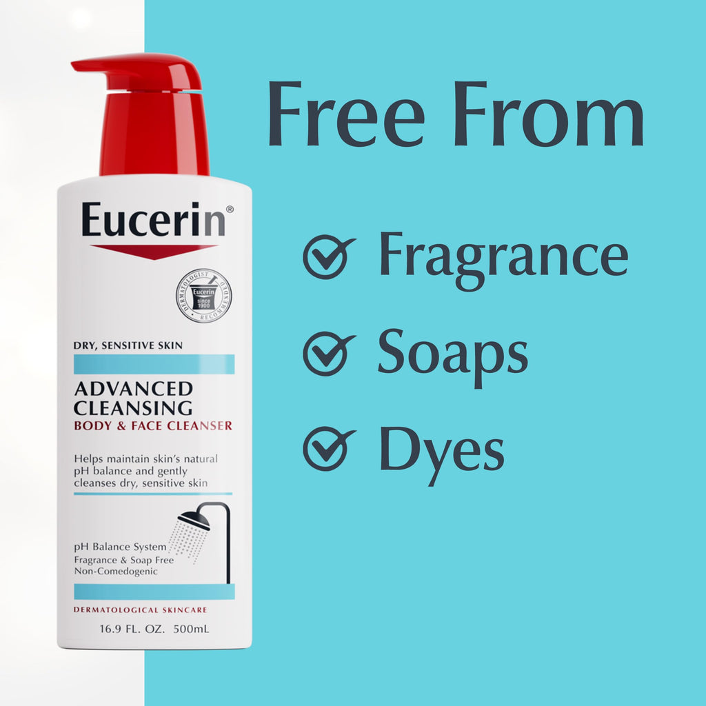 Eucerin Advanced Cleansing Body & Face Cleanser - Fragrance & Soap Free for Dry, Sensitive Skin - 16.9 fl. oz Bottle