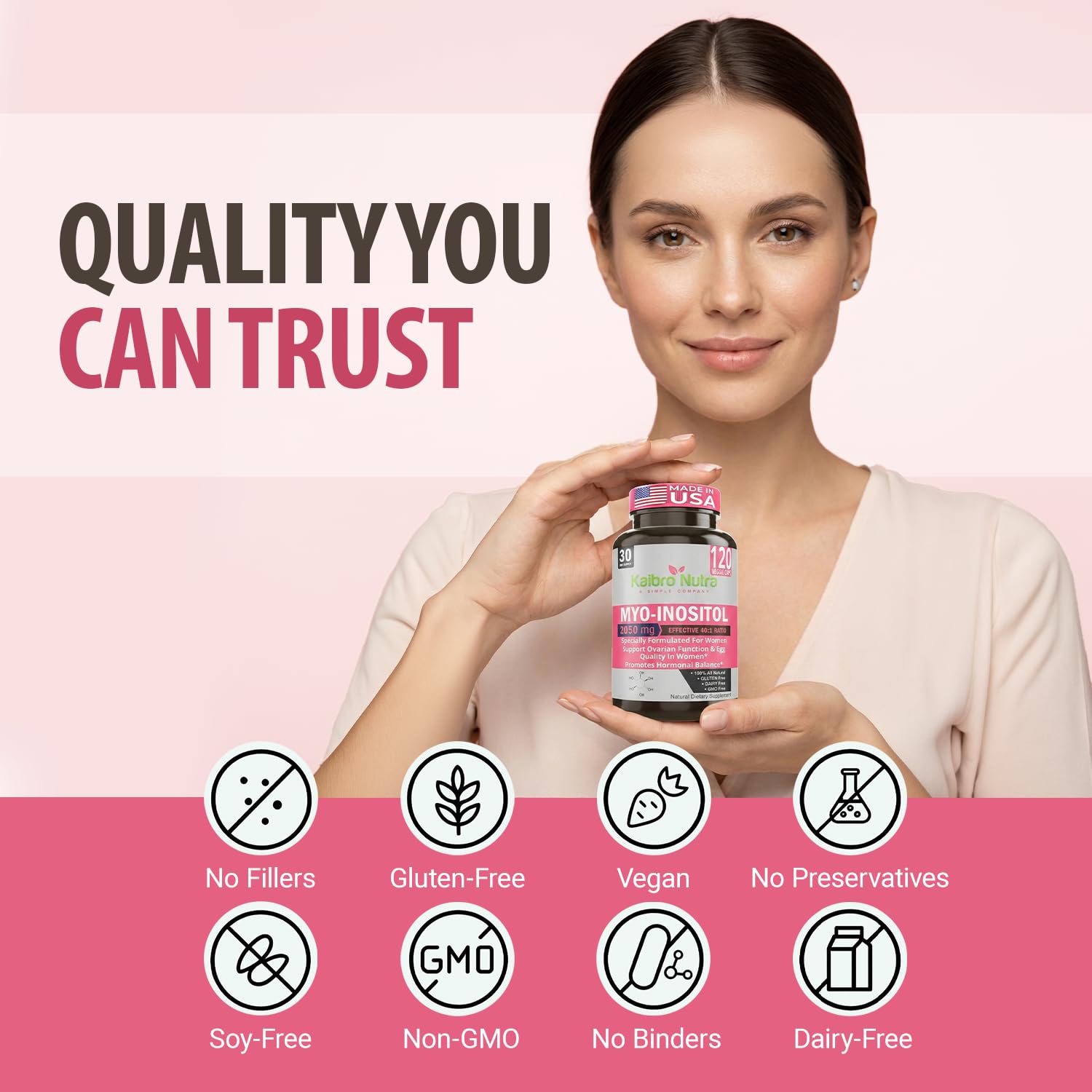 Kaibro Nutra Myo-Inositol Supplement, Myo-Inositol & D-Chiro Inositol 40:1 Ratio, Hormone Balance & Ovarian Support for Women with Vitamin B8, 2050mg, Vegan, Non-GMO Capsules 120 Count Kaibro Nutra Au supplements