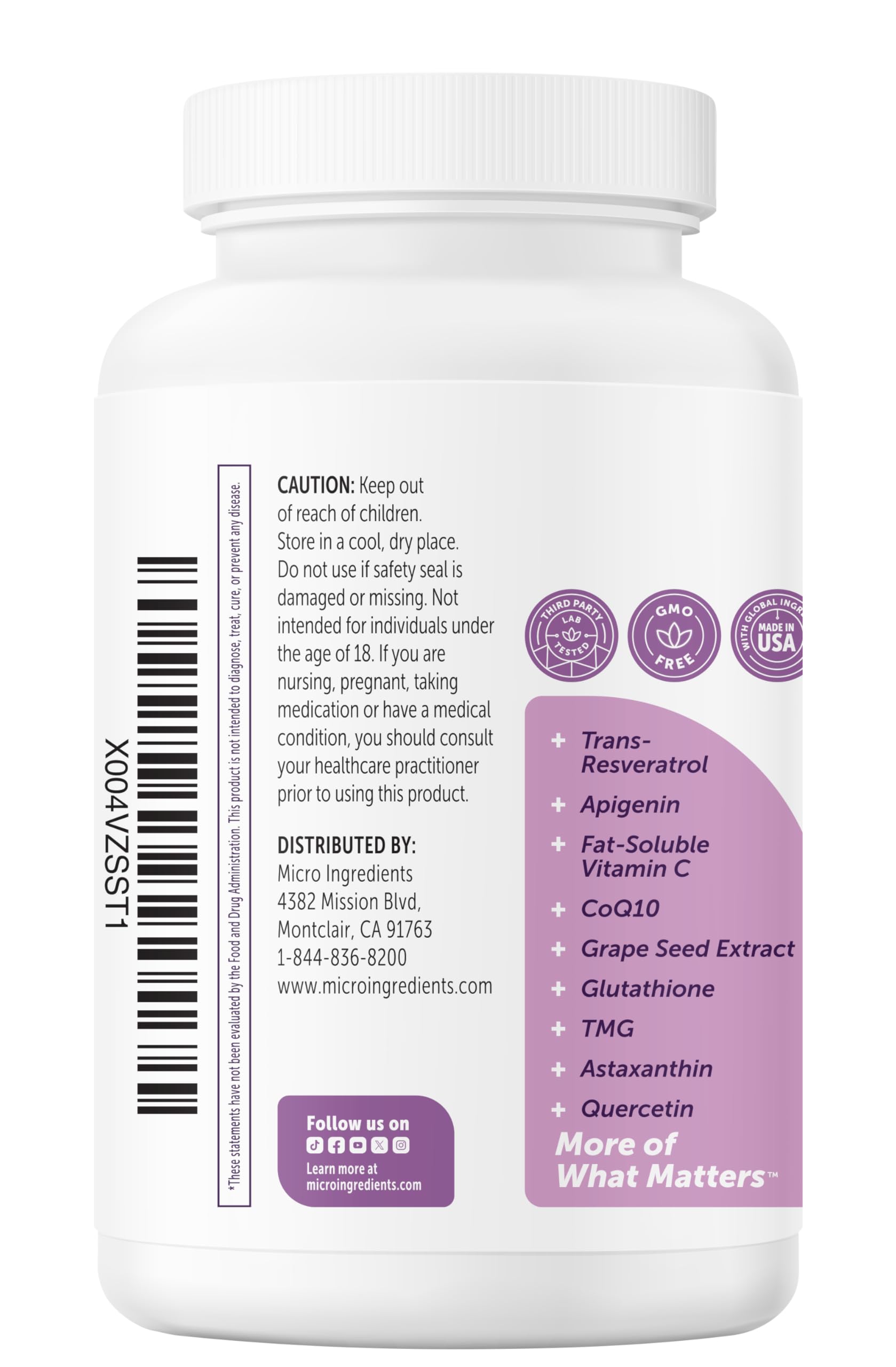 Micro Ingredients NMN Complex 1000mg Per Serving, 120 Veggie Capsules | 10-in-1 with Nicotinamide Mononucleotide, Resveratrol, CoQ10, Quercetin & Glutathione