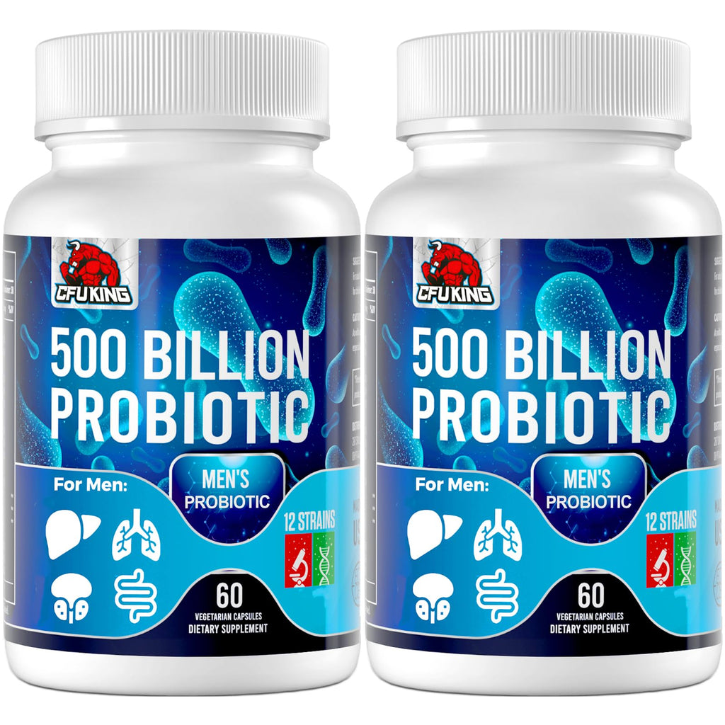 Probiotics for Men, 500 Billion CFU & 12 Mens Probiotic for Digestive Health + 4 Organic Prebiotic Fiber, for Digestive, Gut, Immune Health, Bloating, Gas, Energy Support, Shelf Stable - 120 Capsules CFUKING Au supplements
