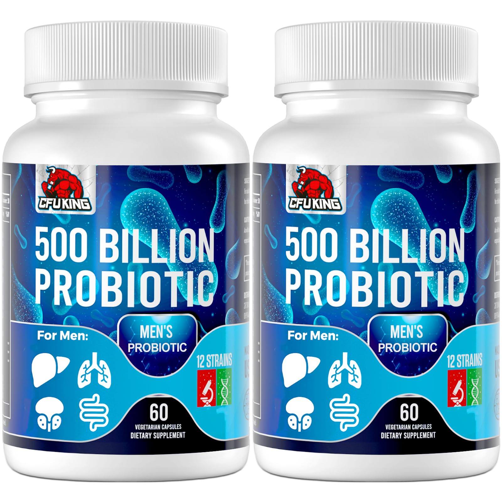 Probiotics for Men, 500 Billion CFU & 12 Mens Probiotic for Digestive Health + 4 Organic Prebiotic Fiber, for Digestive, Gut, Immune Health, Bloating, Gas, Energy Support, Shelf Stable - 120 Capsules CFUKING Au supplements