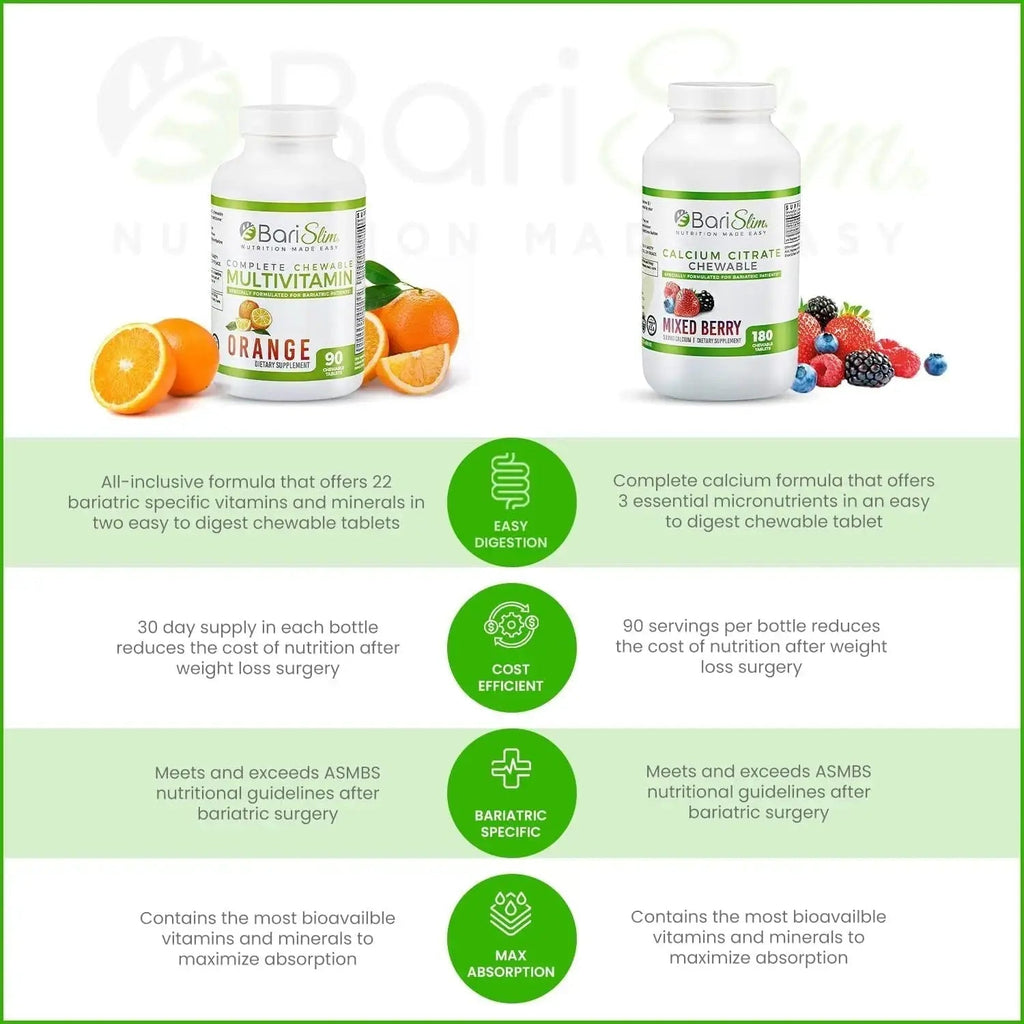 BariSlim Bariatric Calcium Citrate & Complete Chewable Multivitamin - Bariatric Vitamin and Supplement for Post Bariatric Surgery Including Gastric Bypass and Gastric Sleeve BariSlim Au supplements