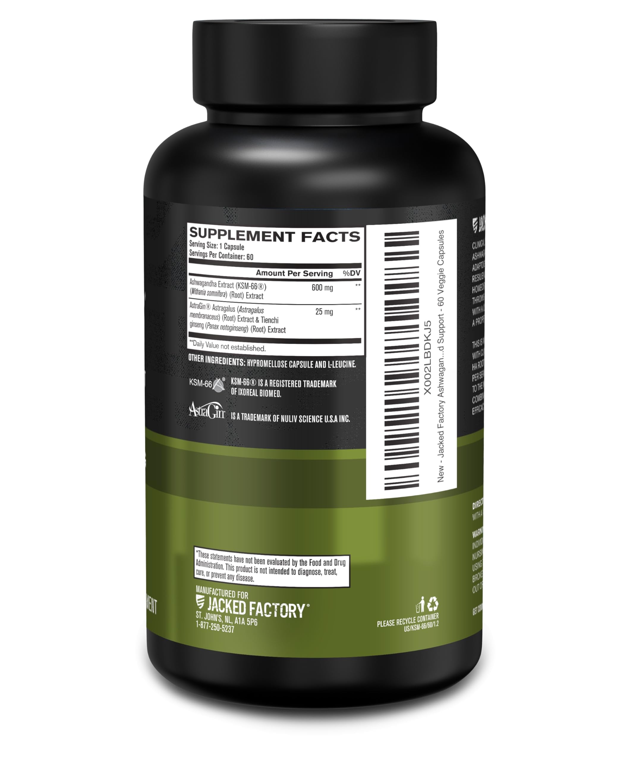 Jacked Factory Ashwagandha Root Extract (KSM-66 Ashwagandha) w/ 5% Withanolides - Supplement for Natural Stress Relief, Cognitive Function, Vitality, and Mood Support - 60 Veggie Capsules Jacked Factory Au supplements