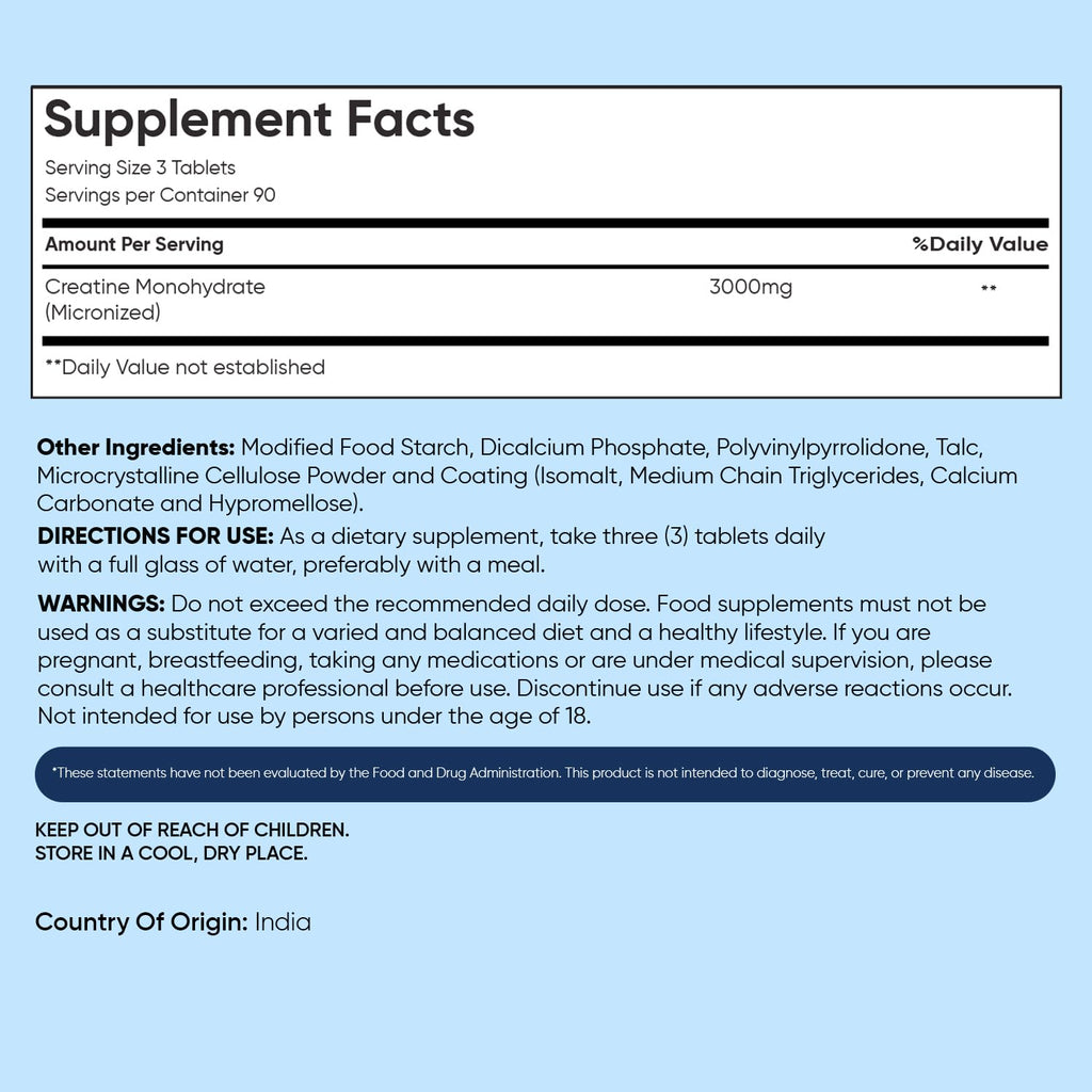 WeightWorld Micronized Creatine Monohydrate 3000mg Vegan Tablets | Muscle Strength & Recovery Booster | 3 Months Supply - 270 Tabs | Creatine for Women & Men | Non-GMO, Gluten-Free | 3 Tablets a Day WeightWorld Au supplements