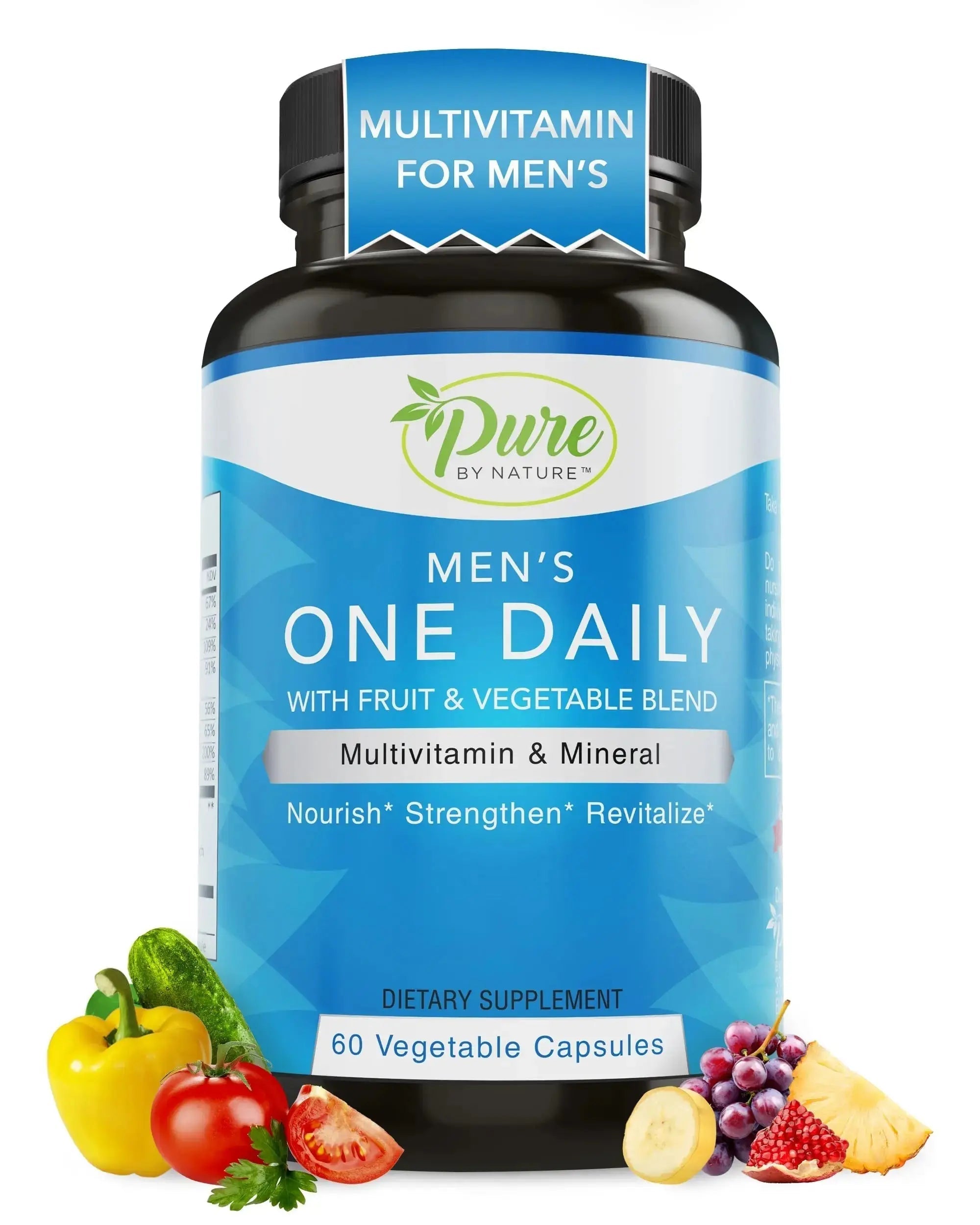 Pure By Nature One-Daily Multivitamin for Men, Immune Support Supplement with Non-GMO Ingredient, Vitamin & Minerals for Energy, 60 Veggie Capsules Pure By Nature Au supplements