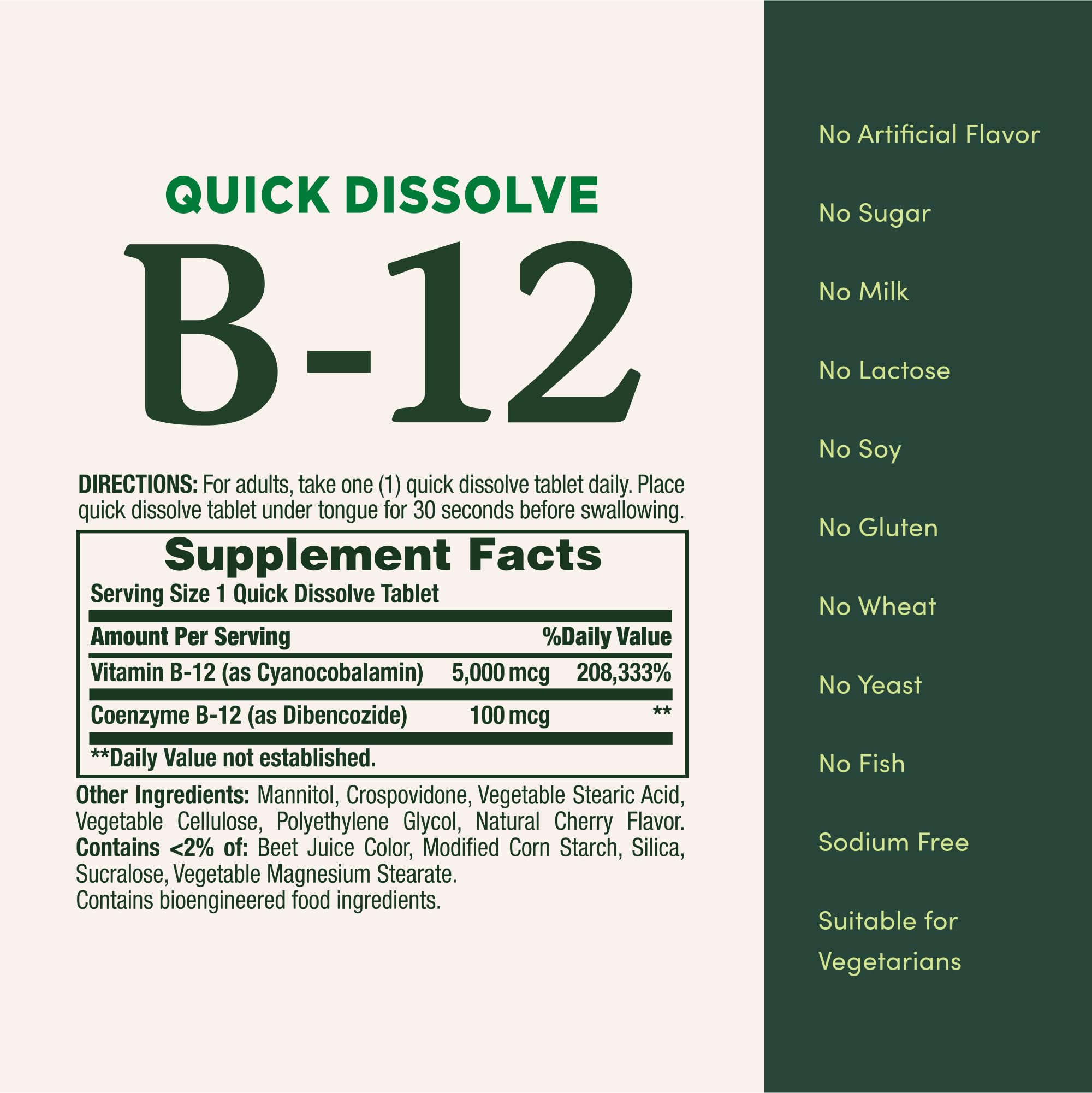 Vitamin B12 by Nature's Bounty, Quick Dissolve Vitamin Supplement, Supports Energy Metabolism and Nervous System Health, 5000mcg
