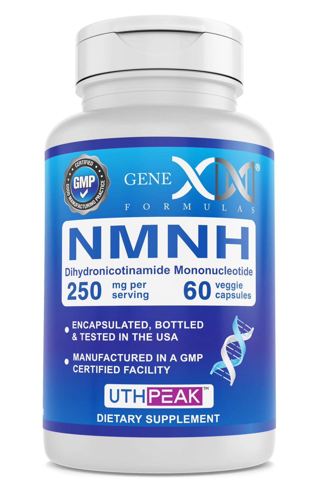 Genex Formulas 250mg NMNH (60 Capsules - 30 Servings) | Uthpeak™ NMNH (Dihydronicotinamide Mononucleotide) NAD+ Precursor for Healthy Aging - Non-GMO, Gluten-Free, Vegetarian Genex Formulas Au supplements