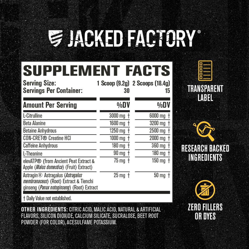 Jacked Factory Nitrosurge Build Pre Workout with Creatine for Muscle Building - Con Cret Creatine Powder & elevATP for Intense Energy, Powerful Pump