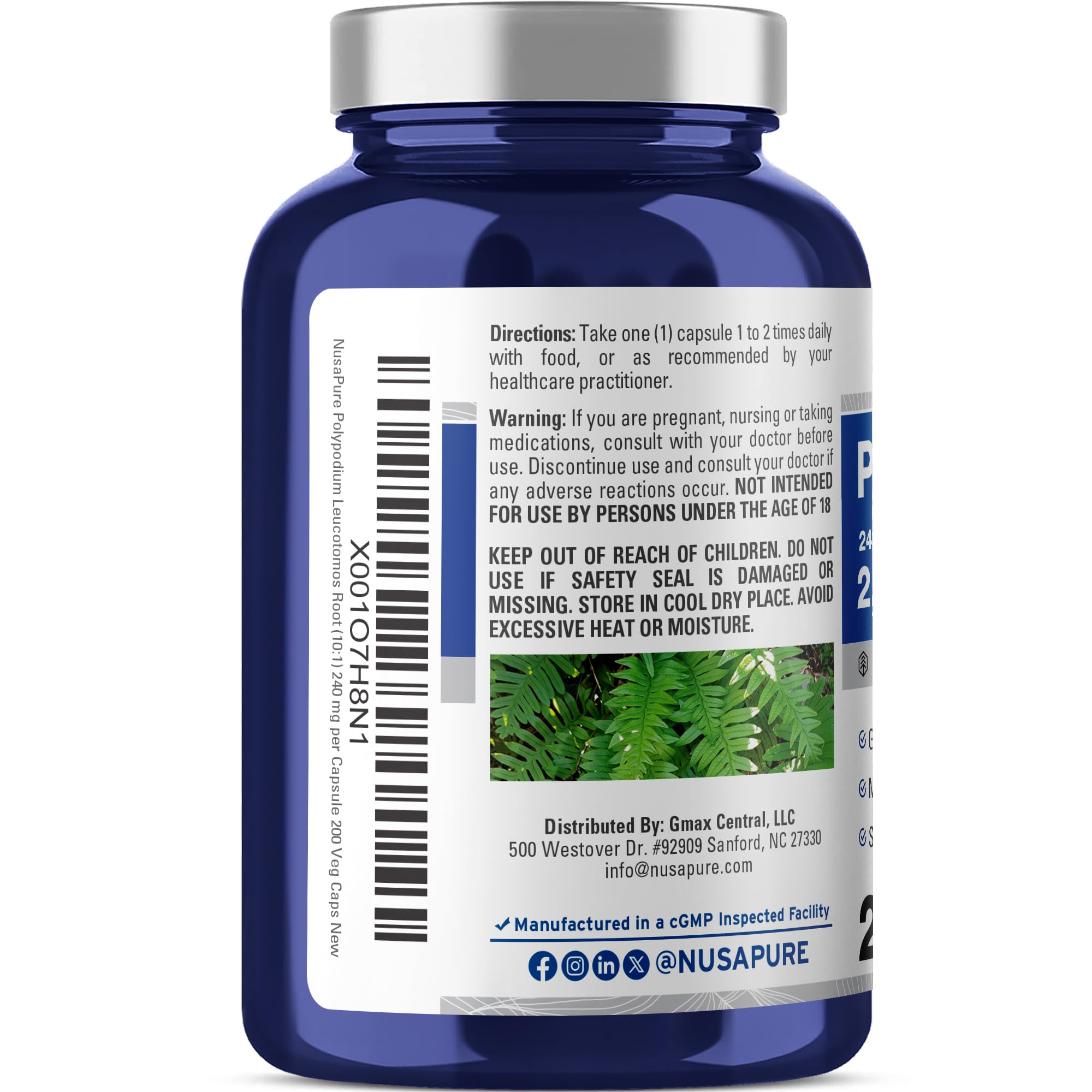 NusaPure Polypodium Leucotomos 10:1 Extract, 240 mg Equivalent to 2400mg 200 Veggie Capsules (Vegetarian, Non-GMO, Vegan) NusaPure Au supplements