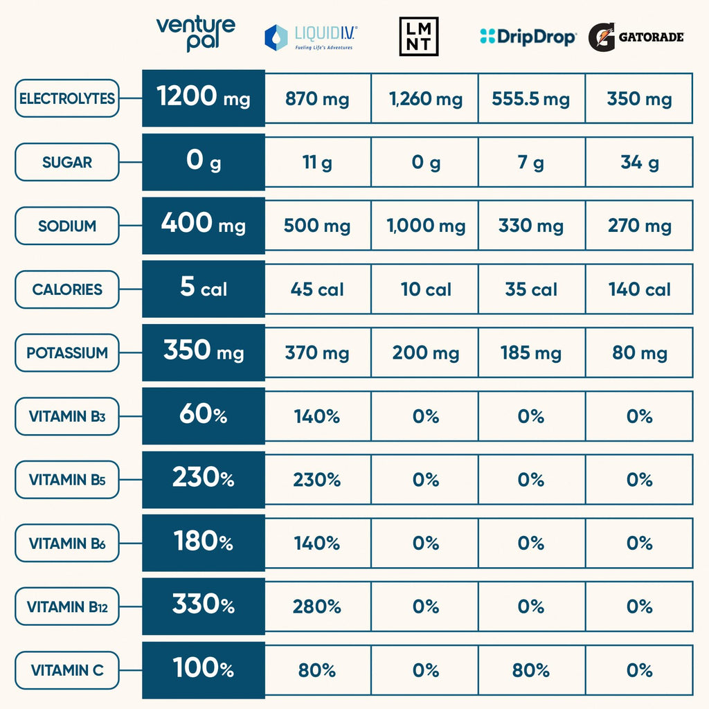Venture Pal Sugar Free Electrolyte Powder Packets - Liquid Daily IV Hydration Packets for Rapid Rehydration | 7 Electrolytes & 5 Vitamins | Keto Friendly