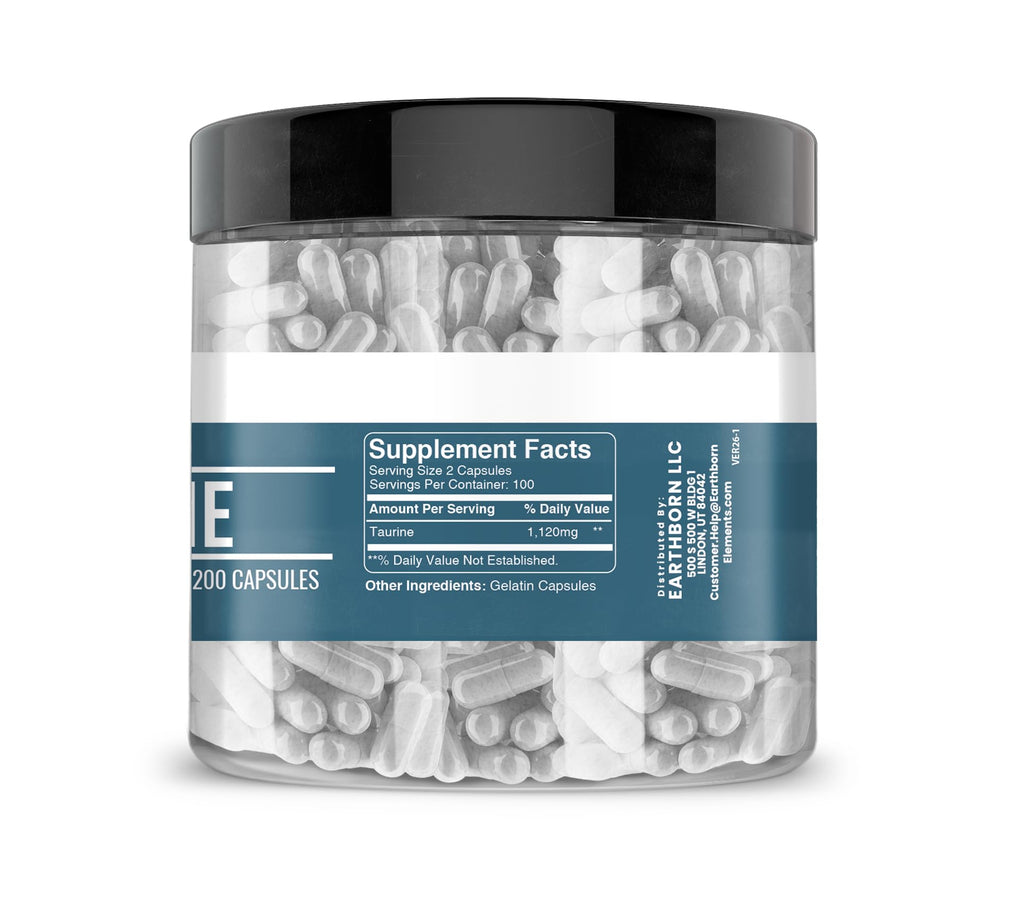 Earthborn Elements Taurine, 200 Capsules, Pure & Undiluted, No Additives Earthborn Elements Au supplements