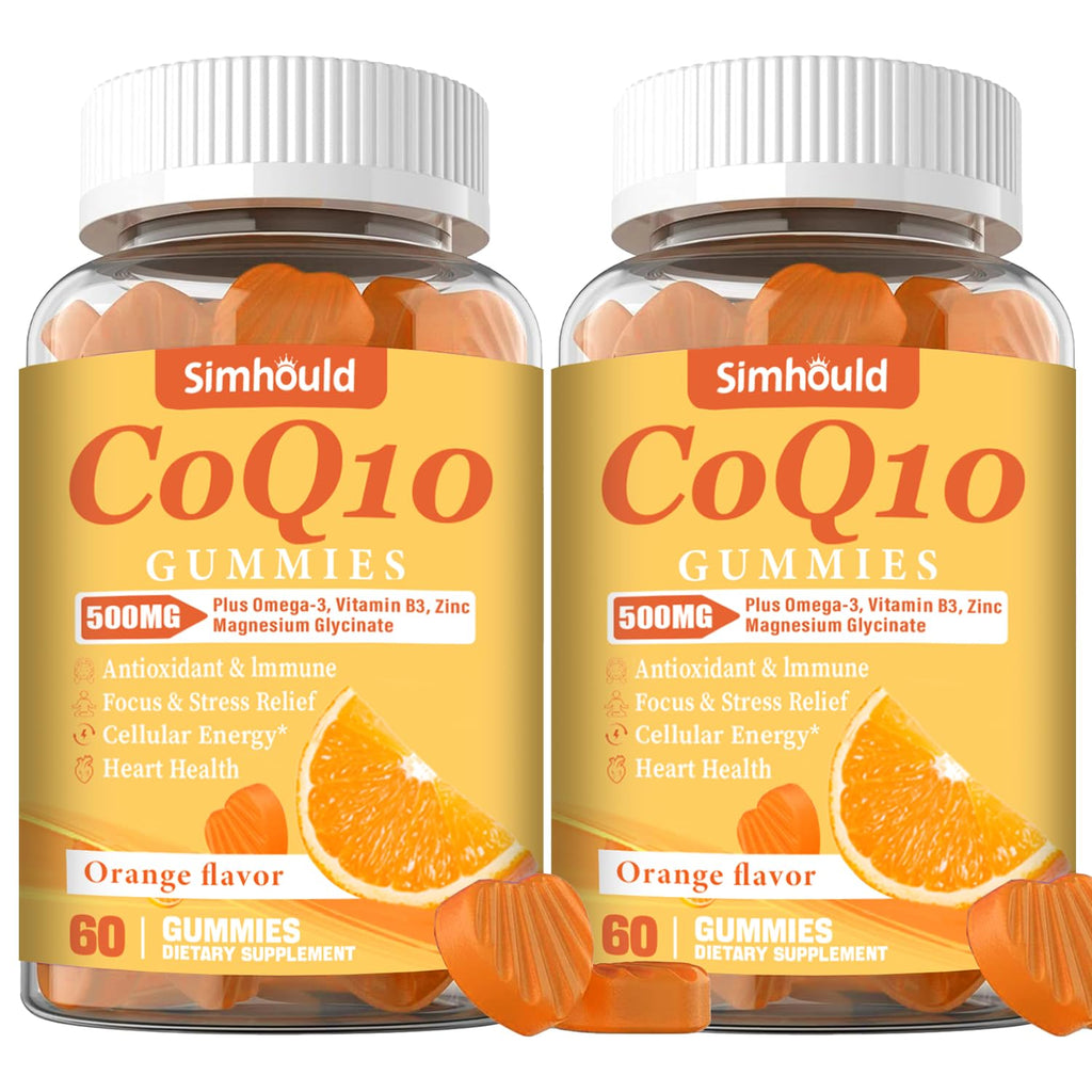 2 Pack CoQ10 500MG Gummies - Plus Omega-3, Magnesium, Vitamin B3 & Zinc - 3X Better Absorption Coenzyme Q10 Supplements for Heart Health, Cellular Energy & Antioxidant, Non-GMO 120 Counts
