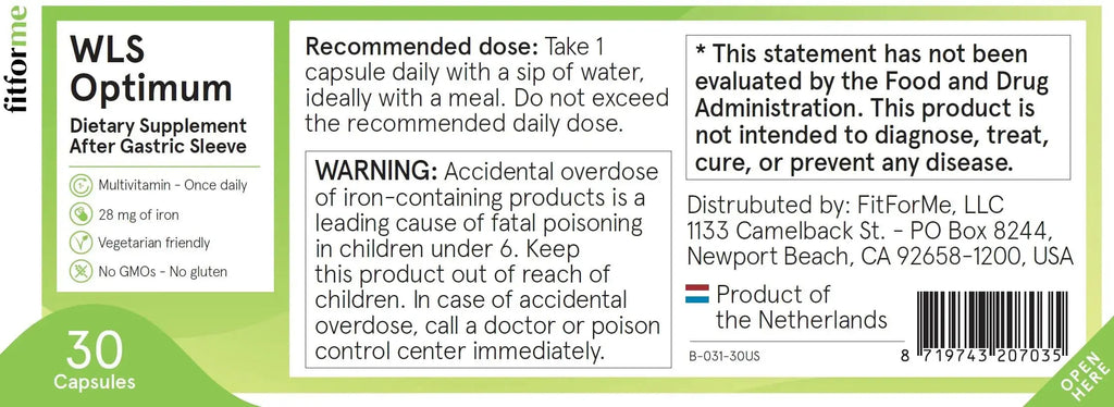 FitForMe Bariatric Multivitamin, Tailored for Gastric Sleeve Surgery – One-a-Day Capsule, 30-Day Supply, Easy-to-Swallow WLS Optimum Capsule FitForMe Au supplements