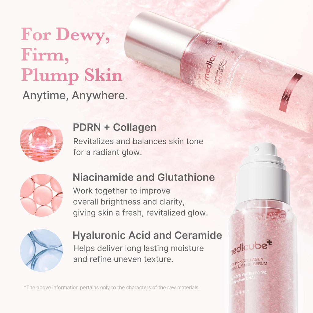 medicube Jelly Mist Serum with Pink PDRN Collagen | Dual-Texture Glow Spray with Niacinamide, Glutathione, Ceramide, Hyaluronic Acid