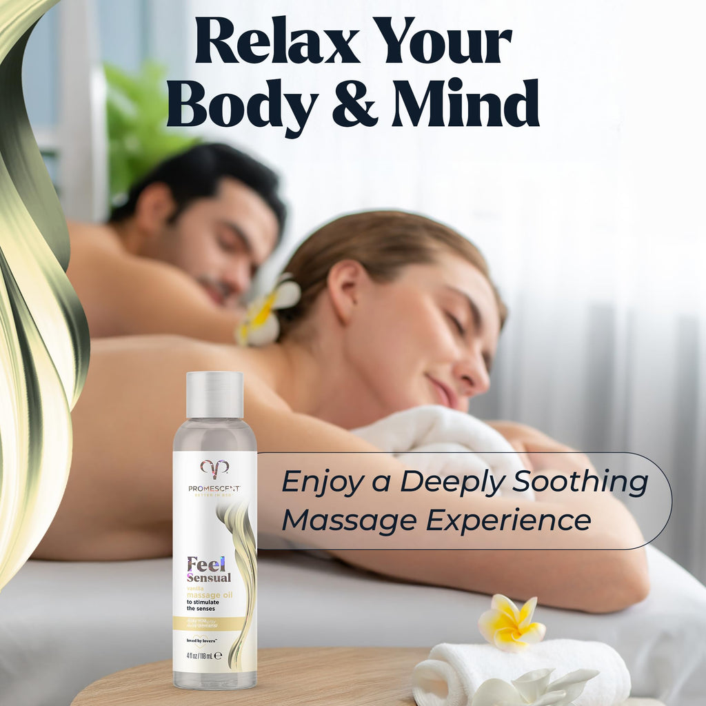 Promescent Massage Oil for Massage Therapy, Massage Oils for Date Night, Premium Body Oil for Men & Women to Relieve Stress & Sore Muscles, Essential Oils for Skin (4 oz) (Vanilla) Promescent Au supplements