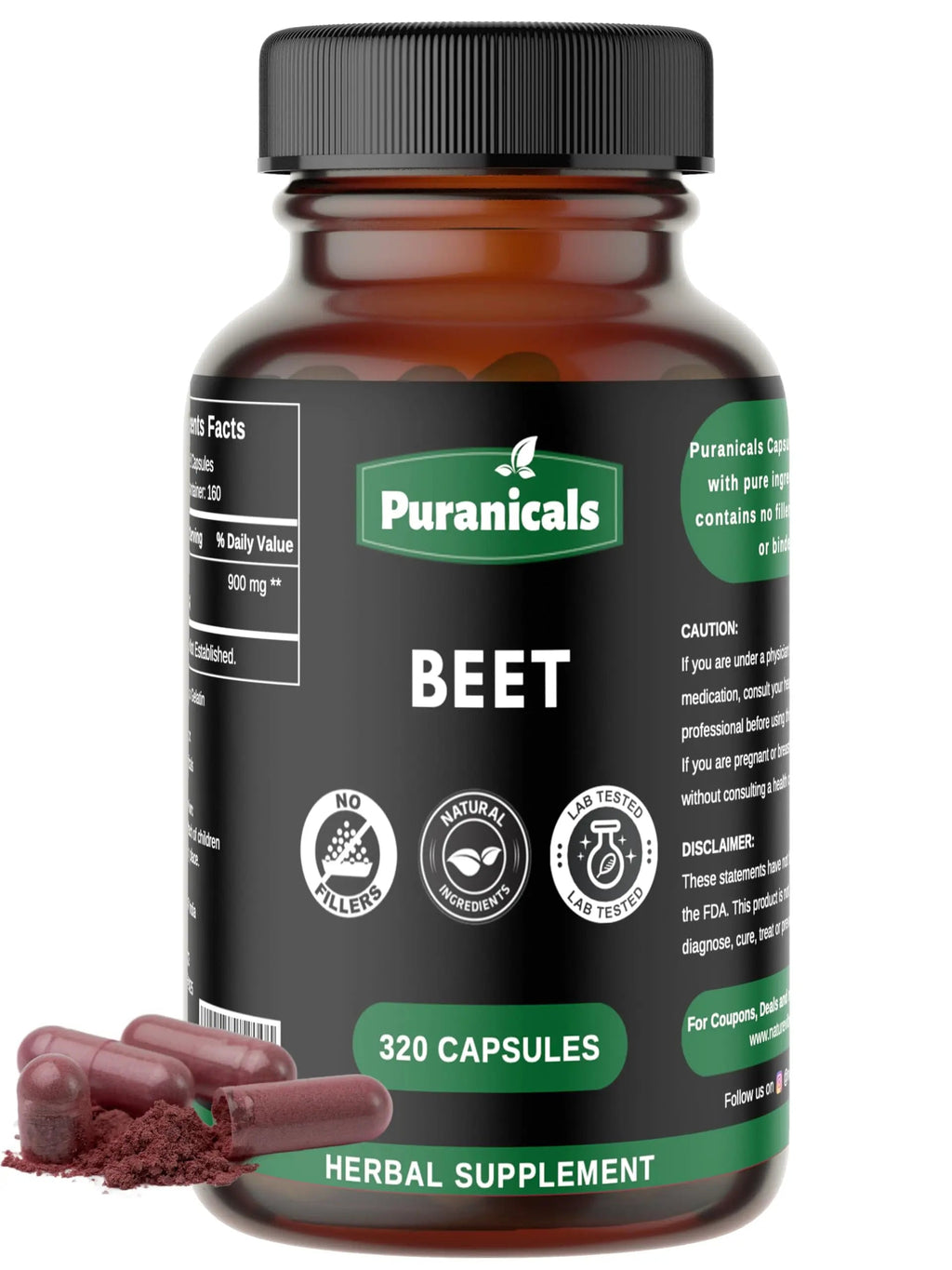 Puranicals Beet Premium 320 Capsules Nitric Oxide Booster | Herbal Supplement | 900 mg Puranicals Au supplements