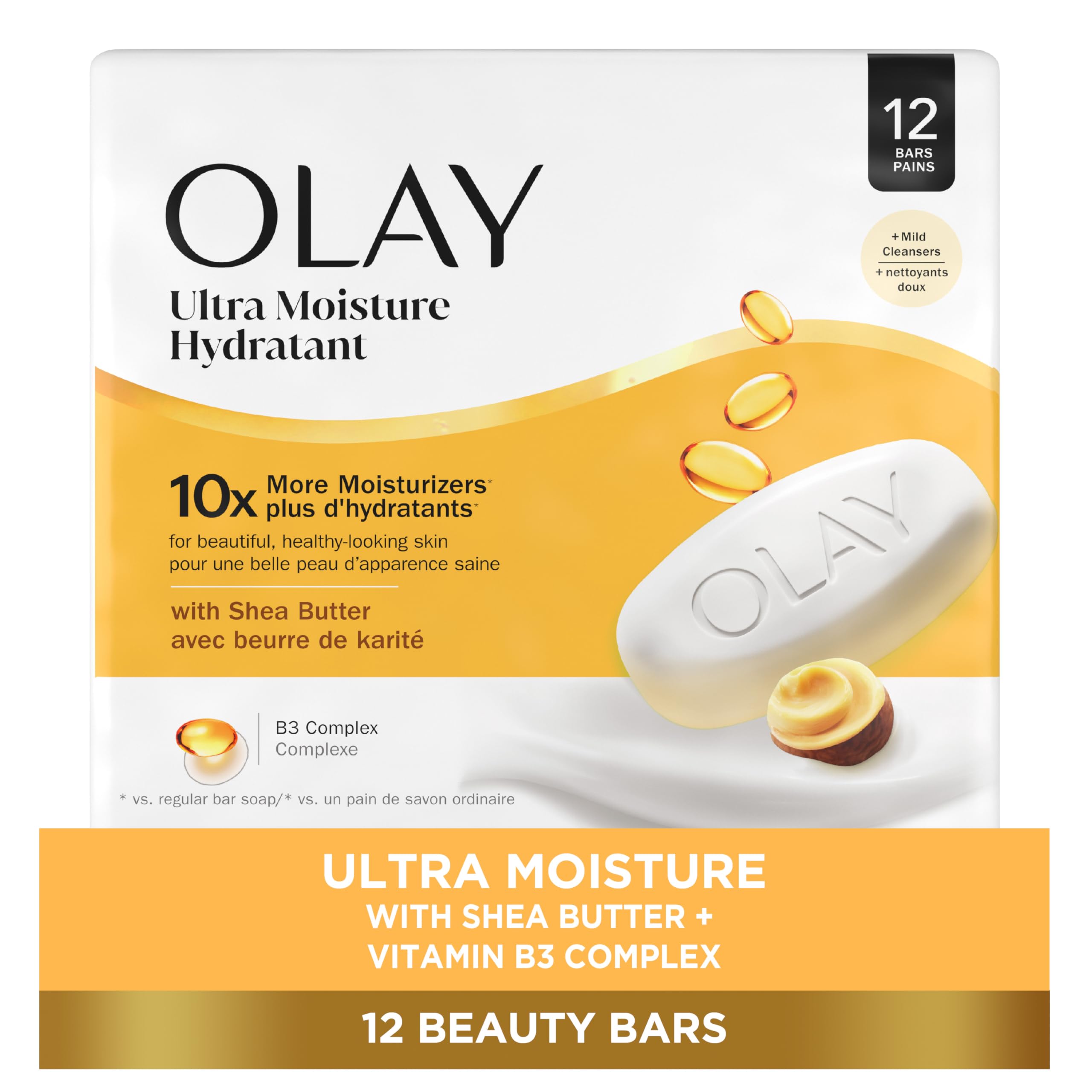 Olay Beauty Bar, Ultra Moisture,10x More Moisturizers, Nourishing Conditioners, Smooth & Gentle on Skin, Vitamin B3 Complex