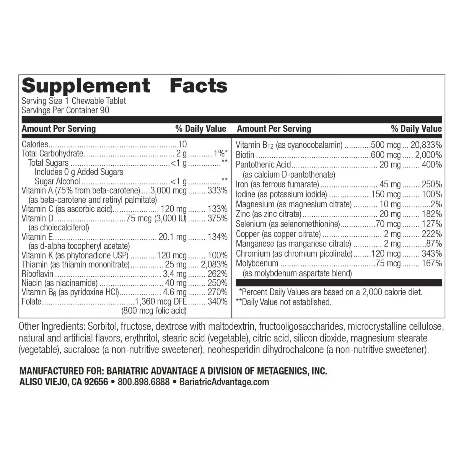 Bariatric Advantage Chewable Ultra Solo with Iron - Once-Per-Day Daily Multivitamin - for Bariatric Surgery Patients - Thiamin, Vitamin A & More Bariatric Advantage Au supplements