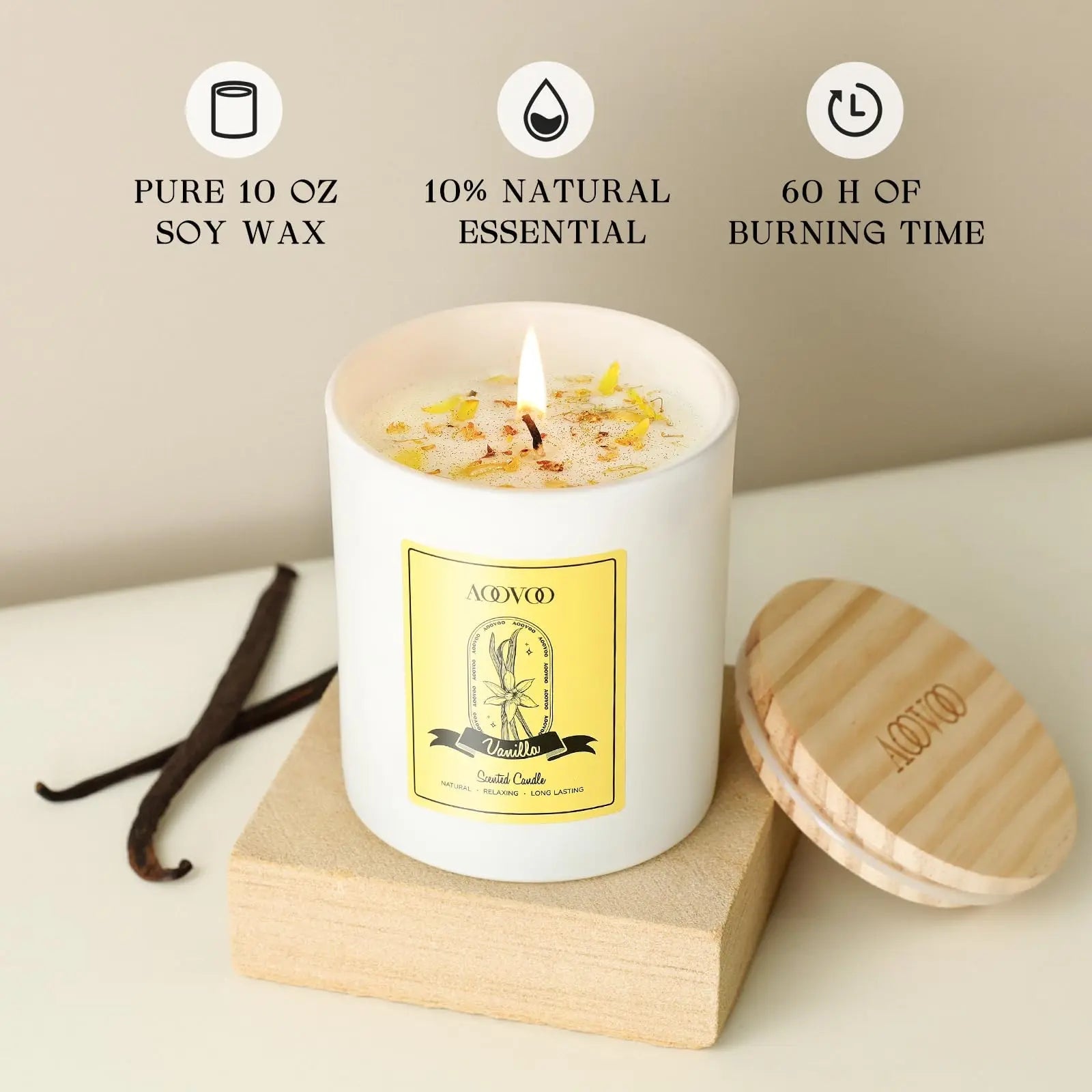 Vanilla Soy Candles Gift for Women - Aromatherapy Candle with Crystals Inside, 10oz Natural Soy Wax Candles AOOVOO Au supplements