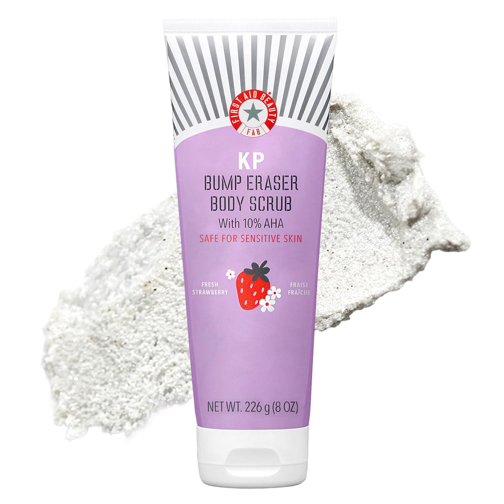First Aid Beauty - KP Bump Eraser Body Scrub with 10% AHA, Keratosis Pilaris Exfoliator with Glycolic and Lactic acids, Helps Reduce Chicken Skin Bumps