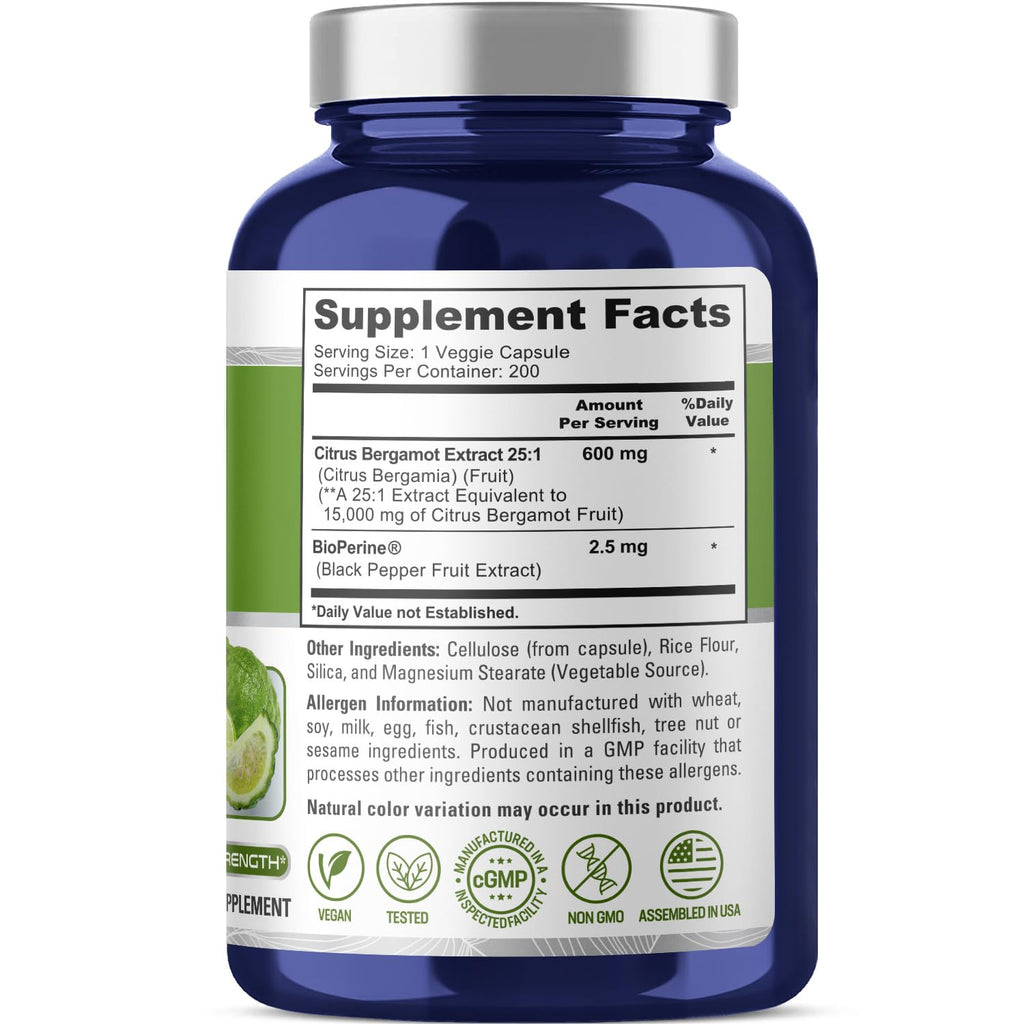NusaPure Citrus Bergamot Capsules 15,000mg, 200 Capsules - 25:1 Bergamot Extract - 200 Servings, Bioperine, Vegan, Non-GMO NusaPure Au supplements