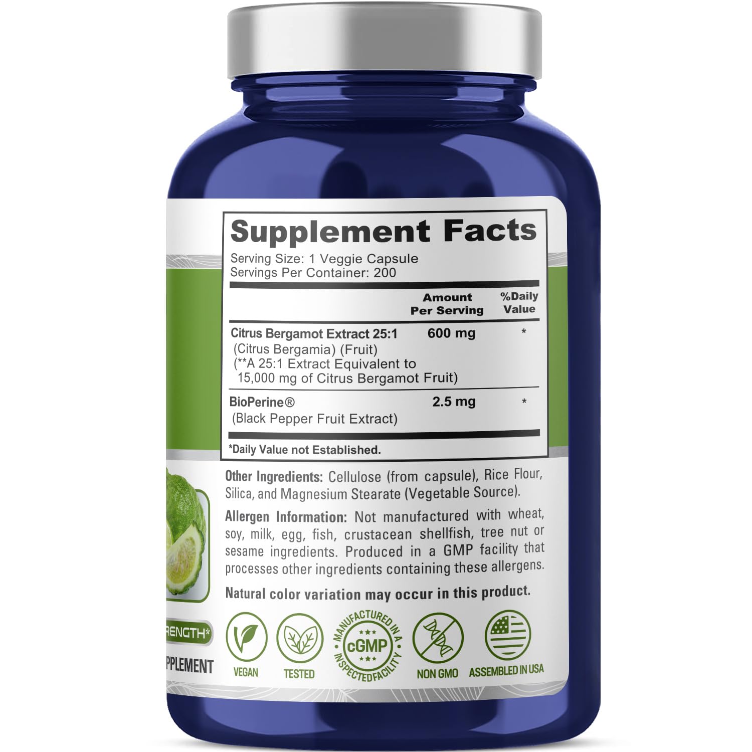 NusaPure Citrus Bergamot Capsules 15,000mg, 200 Capsules - 25:1 Bergamot Extract - 200 Servings, Bioperine, Vegan, Non-GMO NusaPure Au supplements