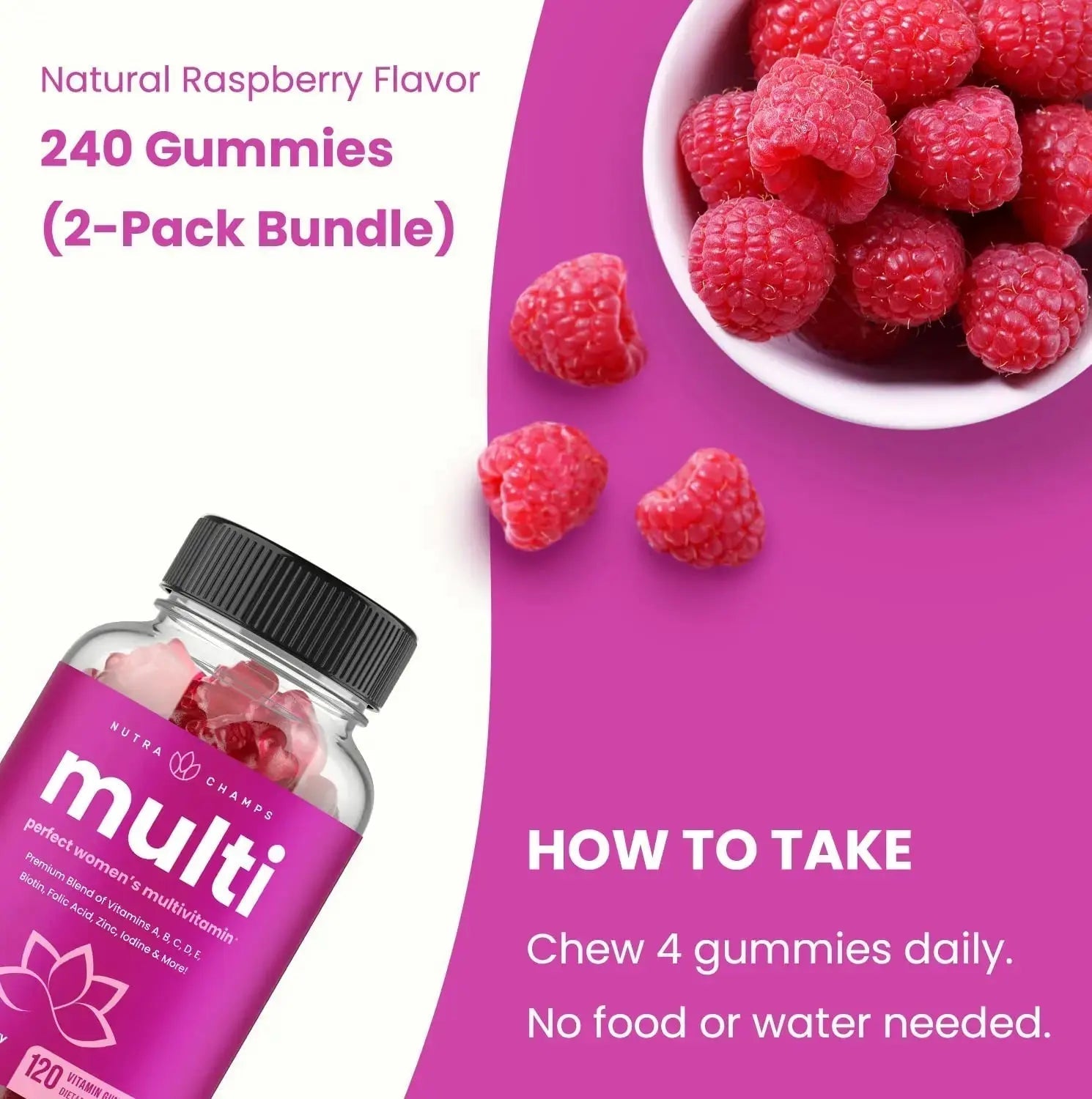 NutraChamps Multivitamin for Women, 240 Count, Vitamins A, B, C, D, E, Biotin, Folic Acid, Womens Gummy Multivitamins, Chewable Daily (Pack of 2) NutraChamps Au supplements