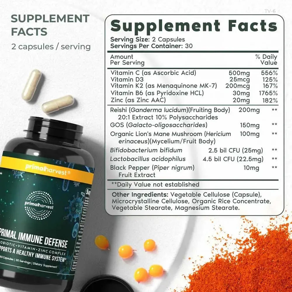 Primal Harvest Primal Immune Defense: 10-in-1 Immune Support with Probiotics, Zinc, Vitamins C, B6, D3 & K2 Primal Harvest Au supplements