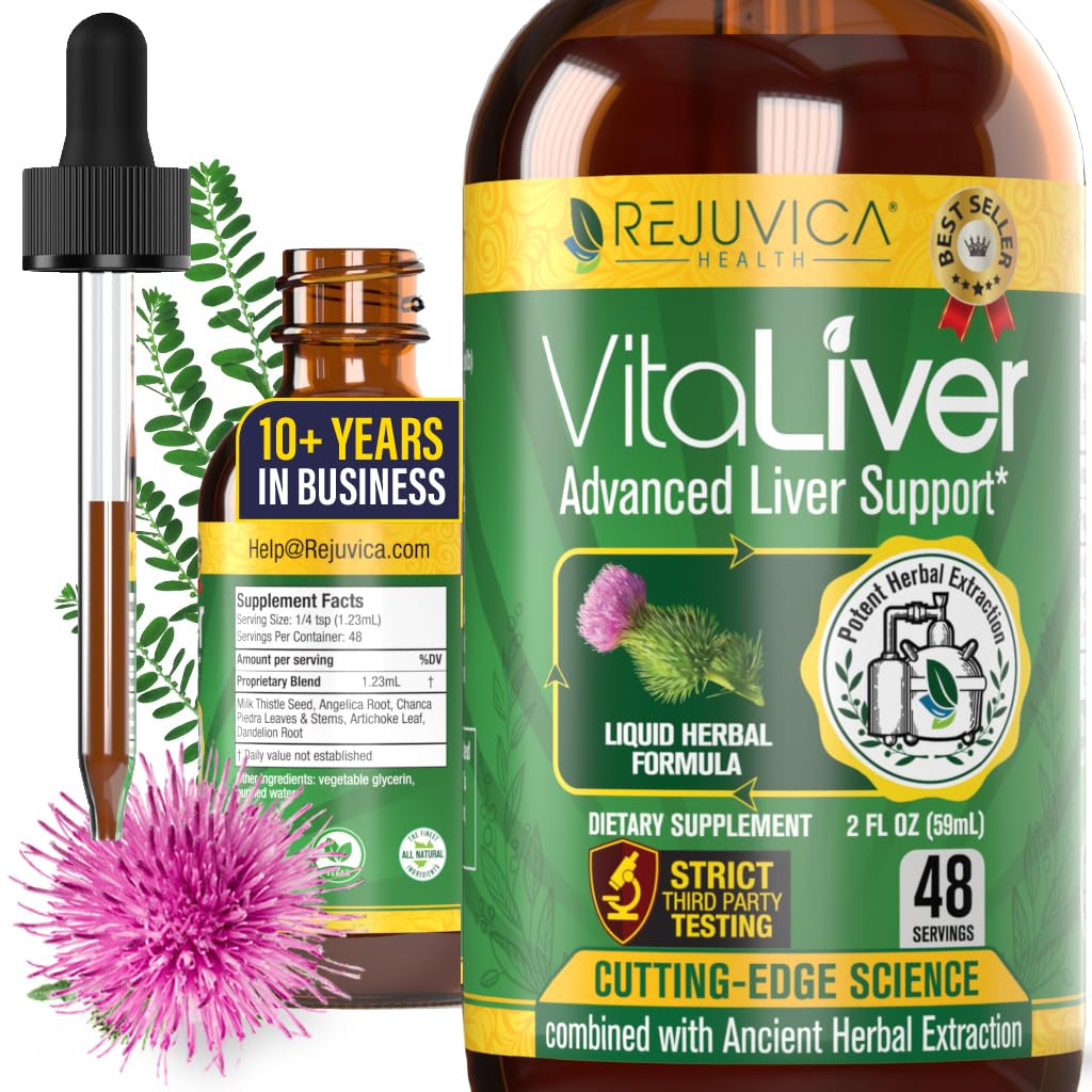 Rejuvica Health VitaLiver | Liver Cleanse & Detox Drops | Milk Thistle, Artichoke, Chanca Piedra & Dandelion Extract | Fatty Liver Support Repair