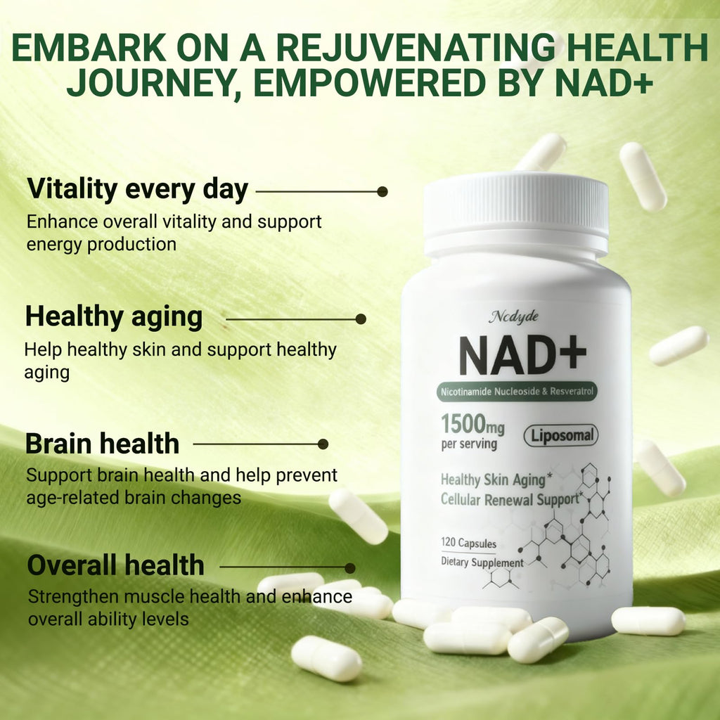 Ncduyde NAD+ Supplement, Liposomal NAD Nicotinamide Riboside Resveratrol 1500 mg - Anti-Aging & Brain Health, Improve Energy