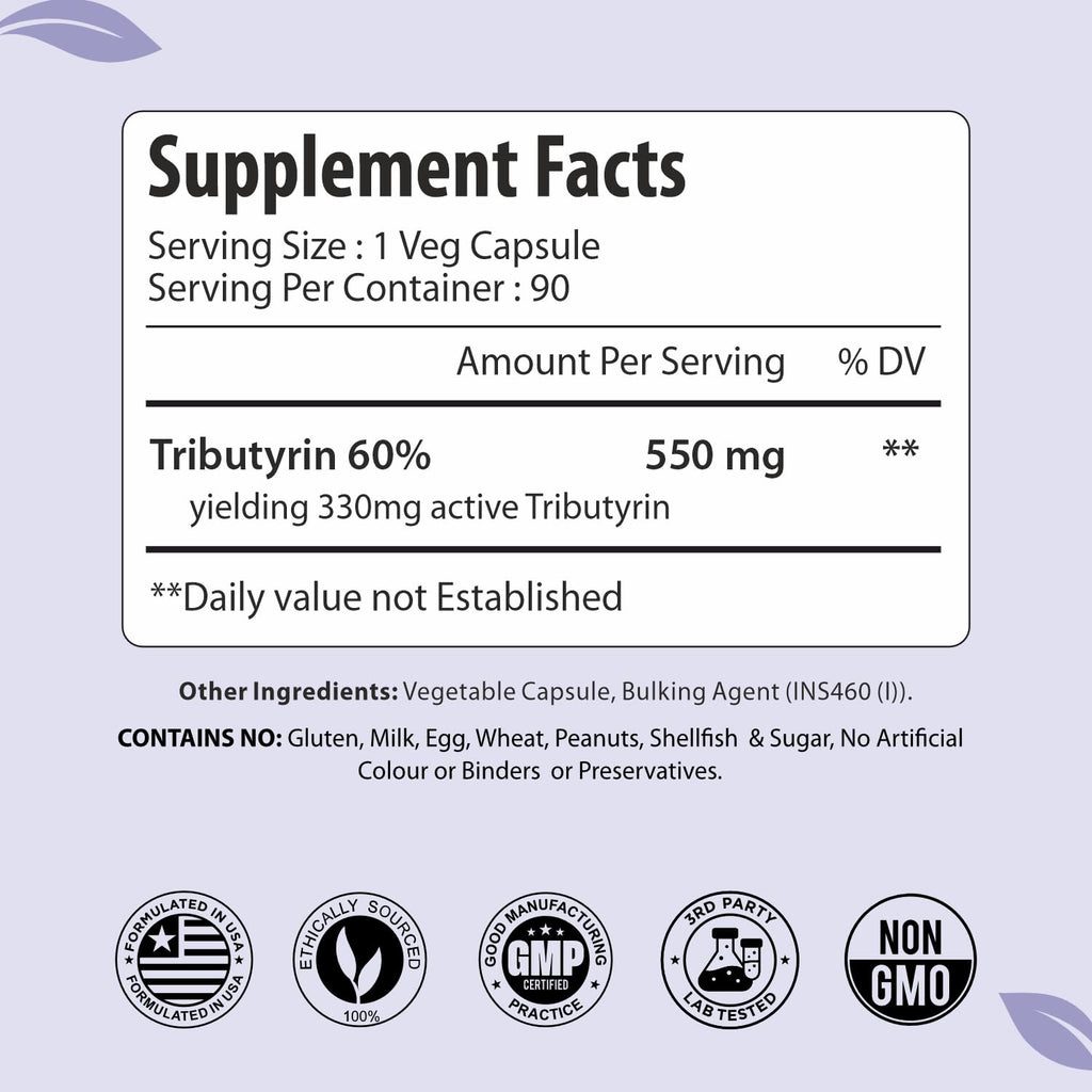 ForestVibe Tributyrin Supplement 550mg, Advanced Butyrate Form for Gut Health, 60% Standardized, More Effective Delivery Than Sodium Butyrate, 90 Capsules, Non-GMO & Gluten Free Postbiotic Supplement ForestVibe Au supplements