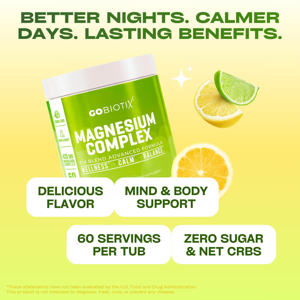 GoBiotix Magnesium Glycinate Powder – Cortisol Supplements for Women and Men – High Absorption Magnesium Complex Calm Supplement with Citrate, Malate – Sugar Free – 420 mg, 60 Servings - Lemon Lime GOBIOTIX Au supplements