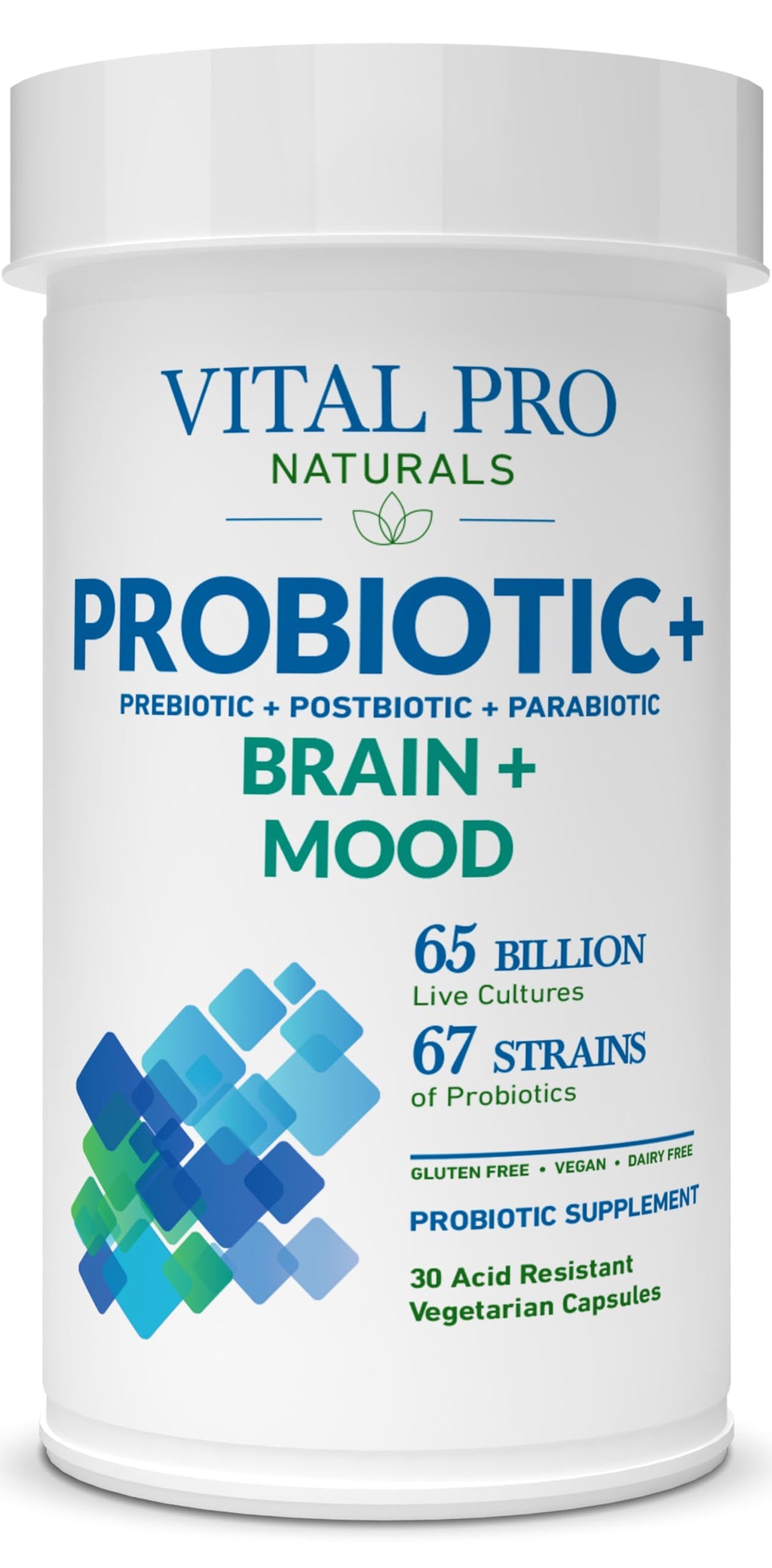 Vital Pro Naturals - Brain & Mood Probiotics + Prebiotics, Postbiotics, Parabiotics, 4-in-1 Health Supplement for Adults, High Potency, 67 Strains, Digestive, Brain and Immune Health, 30 ct Vital Planet Au supplements