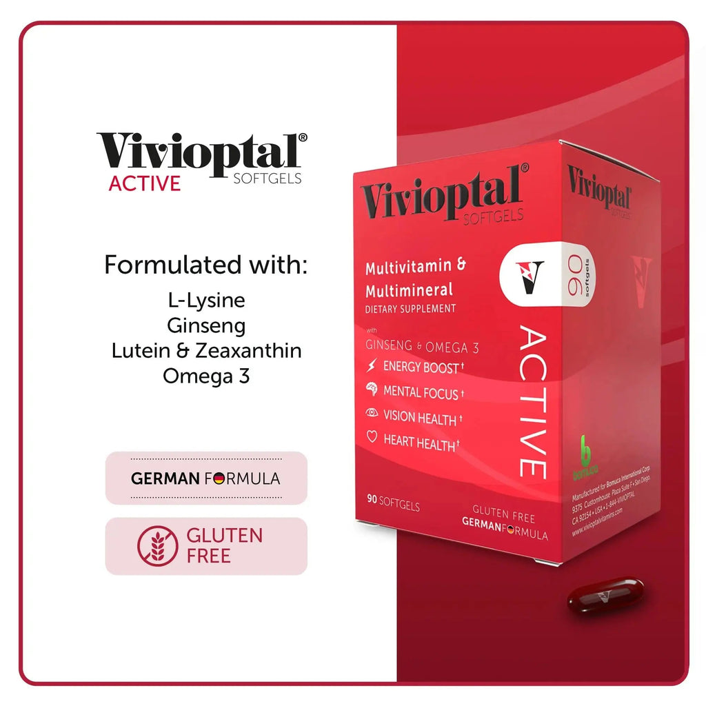Vivioptal Active, 90 Softgels (1 Year Supply), Ginseng & Omega 3, Multivitamin & Multimineral, Gluten Free, German Formula Vivioptal Vitamins Au supplements