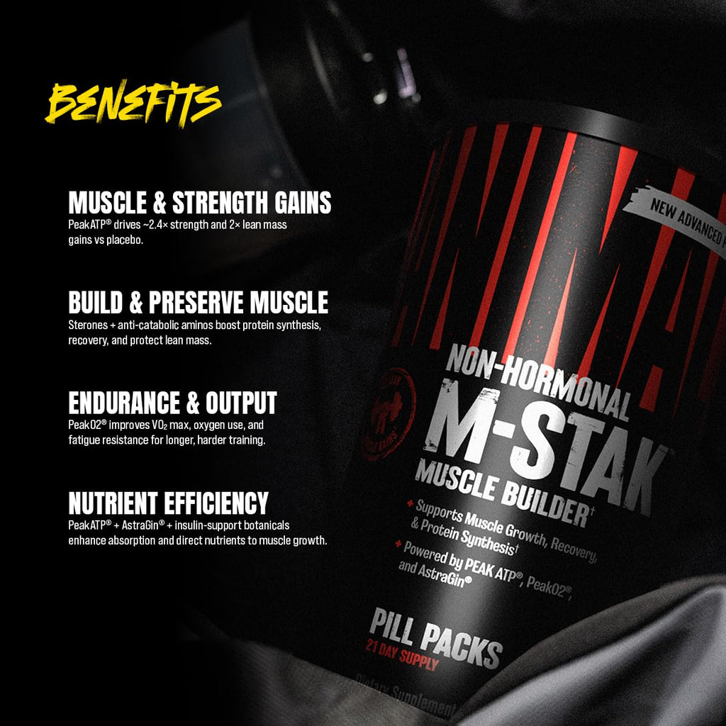 Animal M-Stak - Muscle Builder and Anabolic Mass Gainer Supplement for Bodybuilding - Lean Muscle Growth, Amino Complex and Pre Workout Energy, 21 Packs