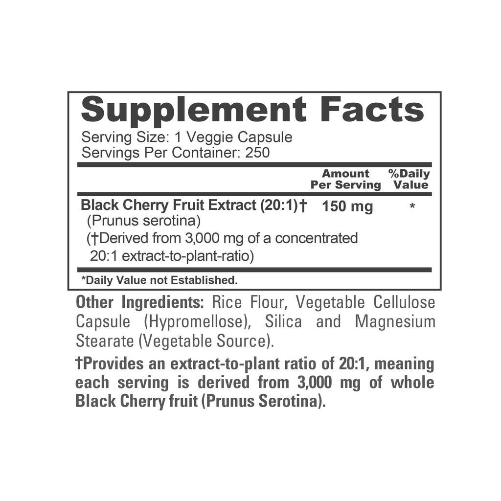 NusaPure Black Cherry Extract 20:1 - Suitable for Vegetarian/Vegan, Non - GMO - 3,000mg 250 Capsules NusaPure Au supplements