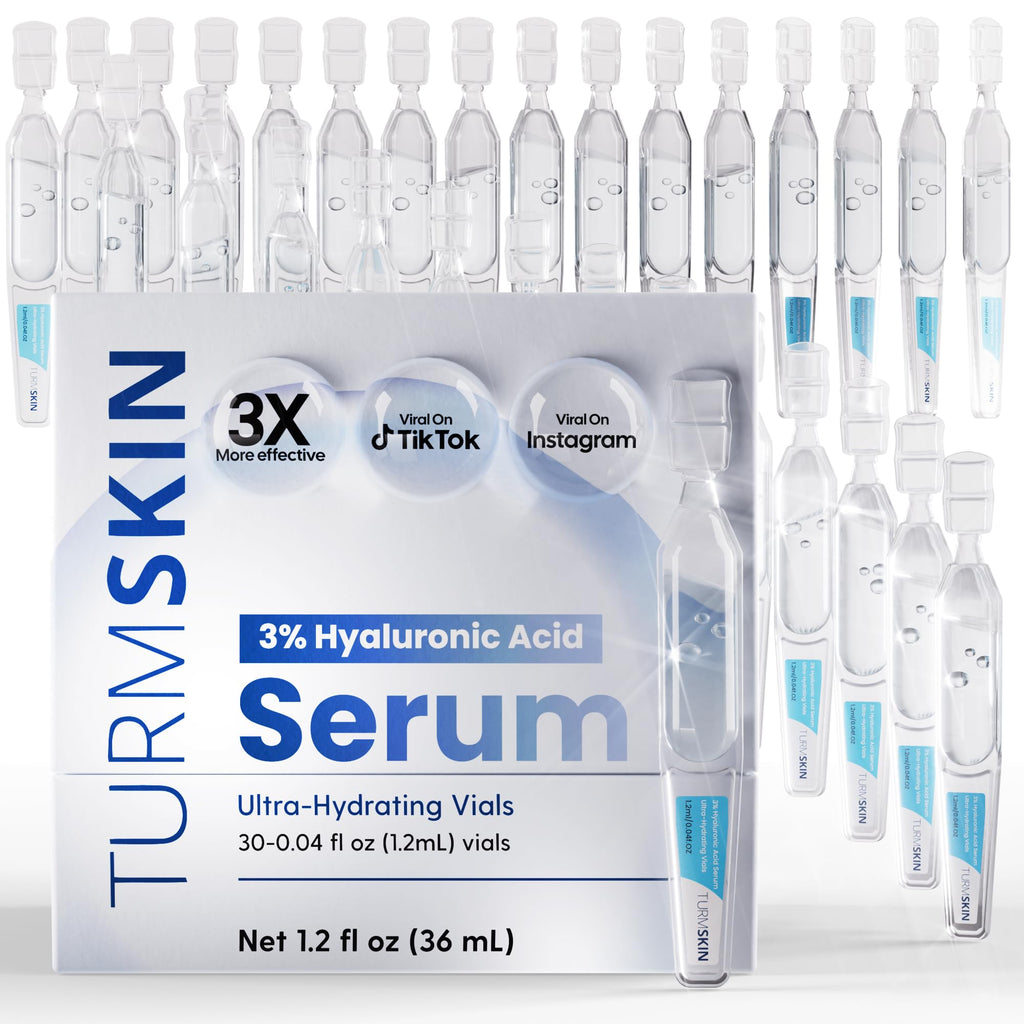 TURMSKIN® Hyaluronic Acid Serum Ampoules [ULTRA HYDRATING VIALS] - 3% Hyaluron Booster for Glass Skin & Anti Aging - 24 Hours Hydration