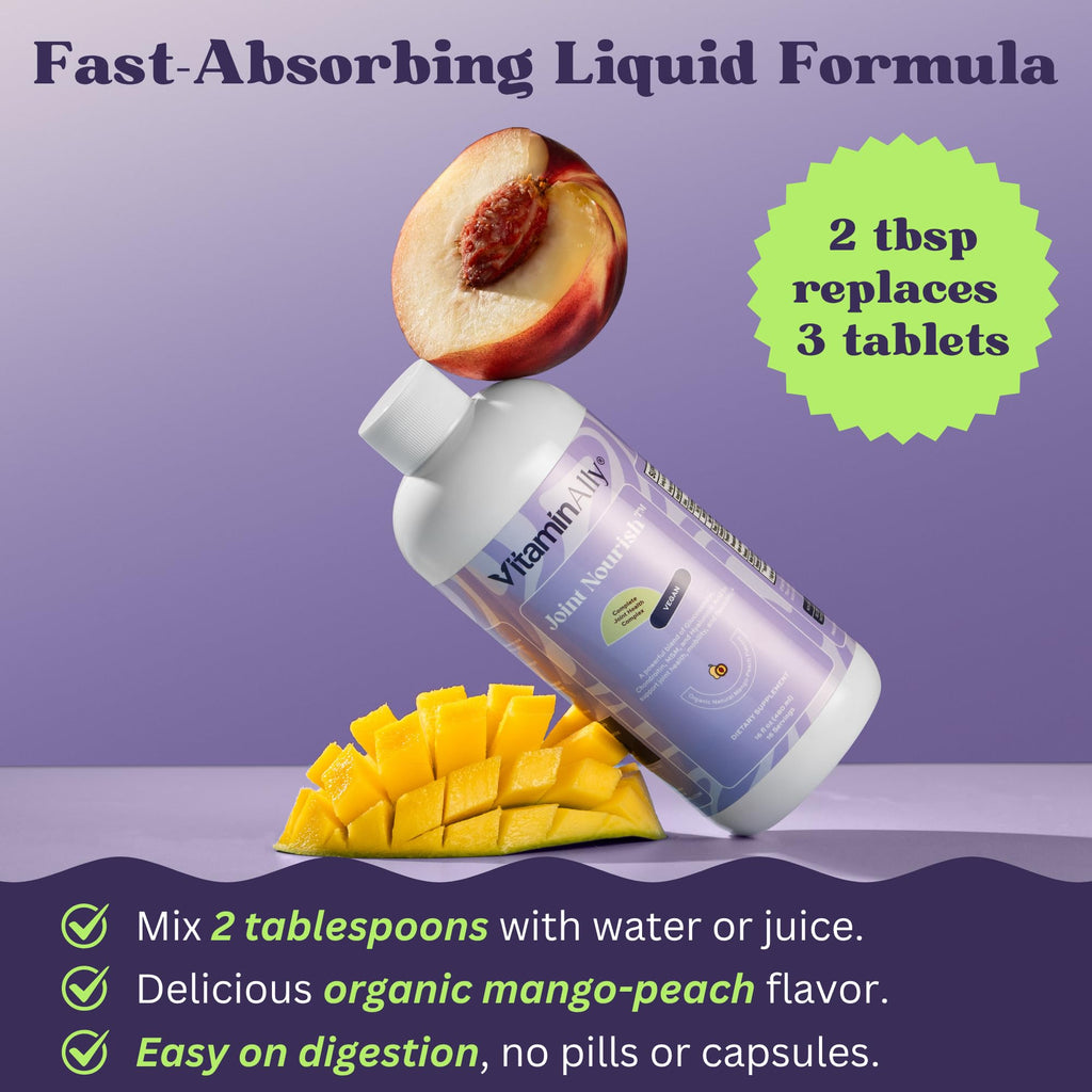 Joint Nourish – 100% Vegan Liquid Joint Supplement | Vegan Glucosamine, Chondroitin, MSM, Hyaluronic Acid & Vitamin C | Mango-Peach | Supports Joint Mobility, Cartilage & Skin | Sugar-Free,16 Servings Vitaminally Au supplements