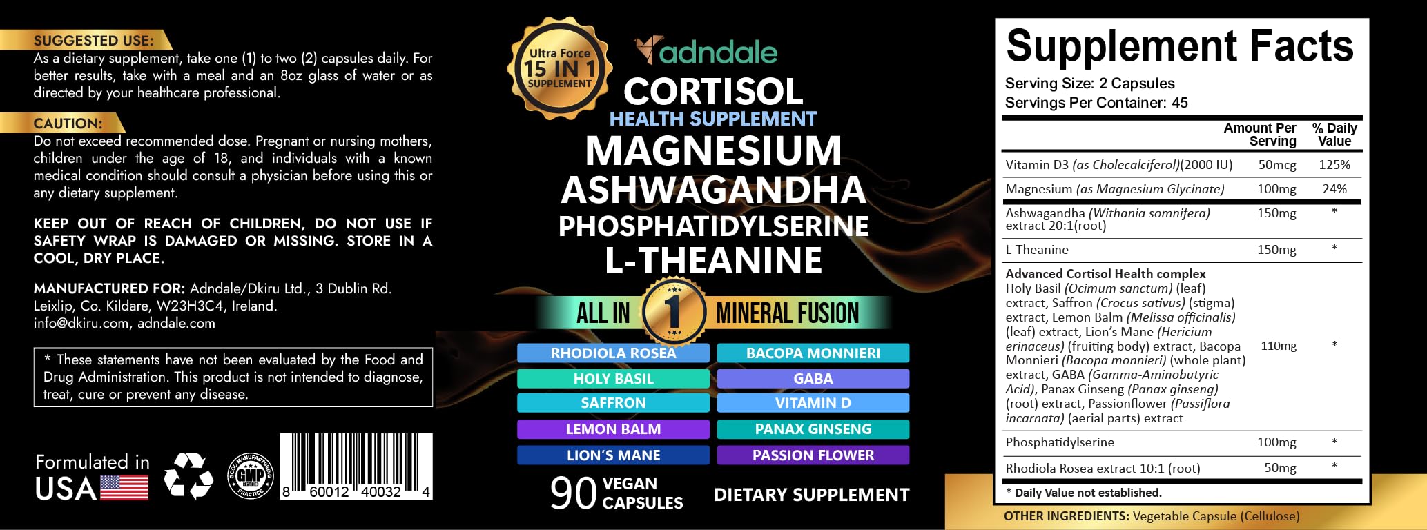 Adndale Cortisol Supplements for Women. Cortisol Reducer 14-in-1 Ashwagandha Supplement with Magnesium Glycinate, L-Theanine & More. 90 Capsules. Adndale Au supplements