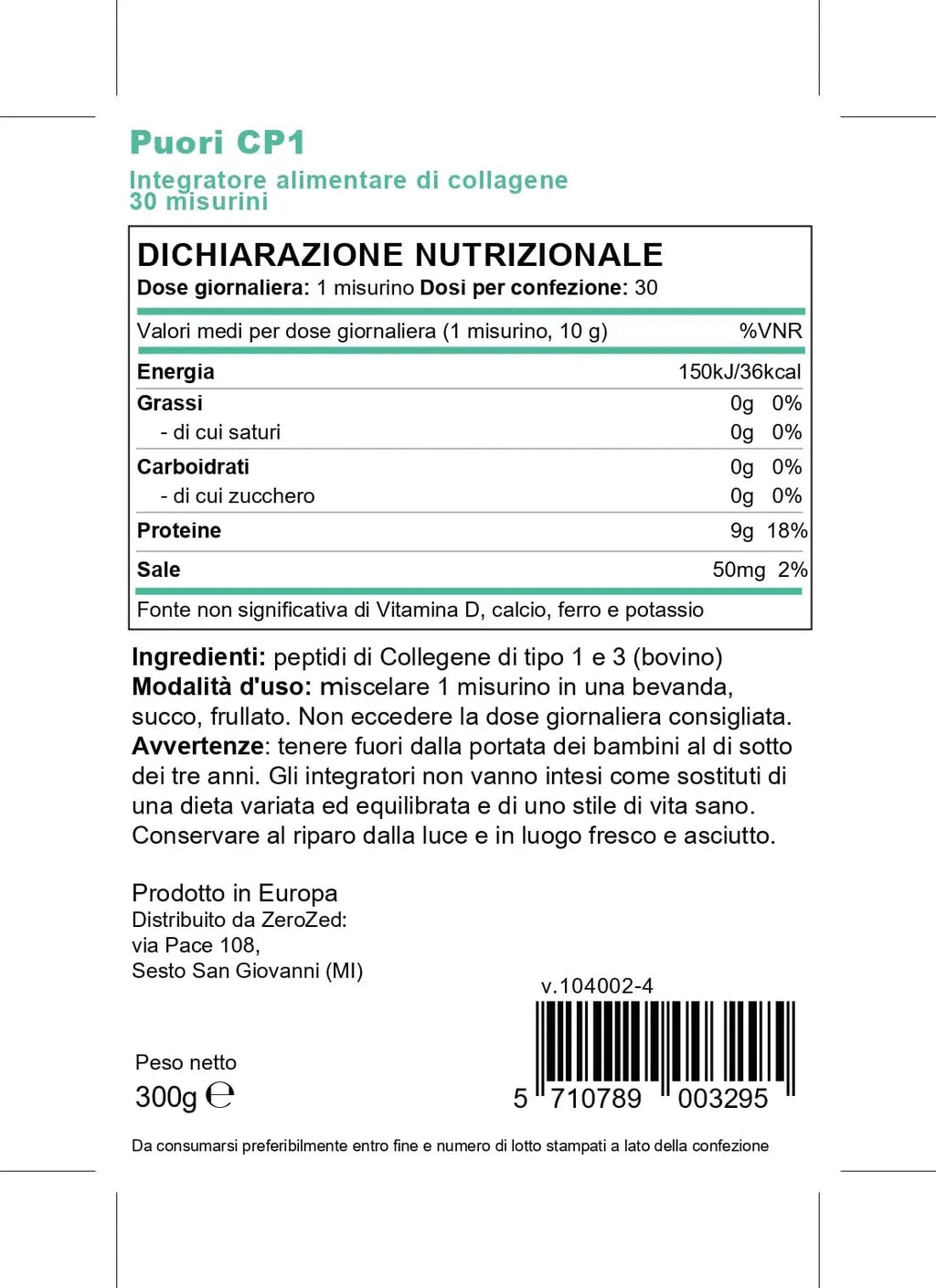 Puori CP1 Pure Collagen Hydrolysed Peptides 300g (30 Servings) Puori Au supplements