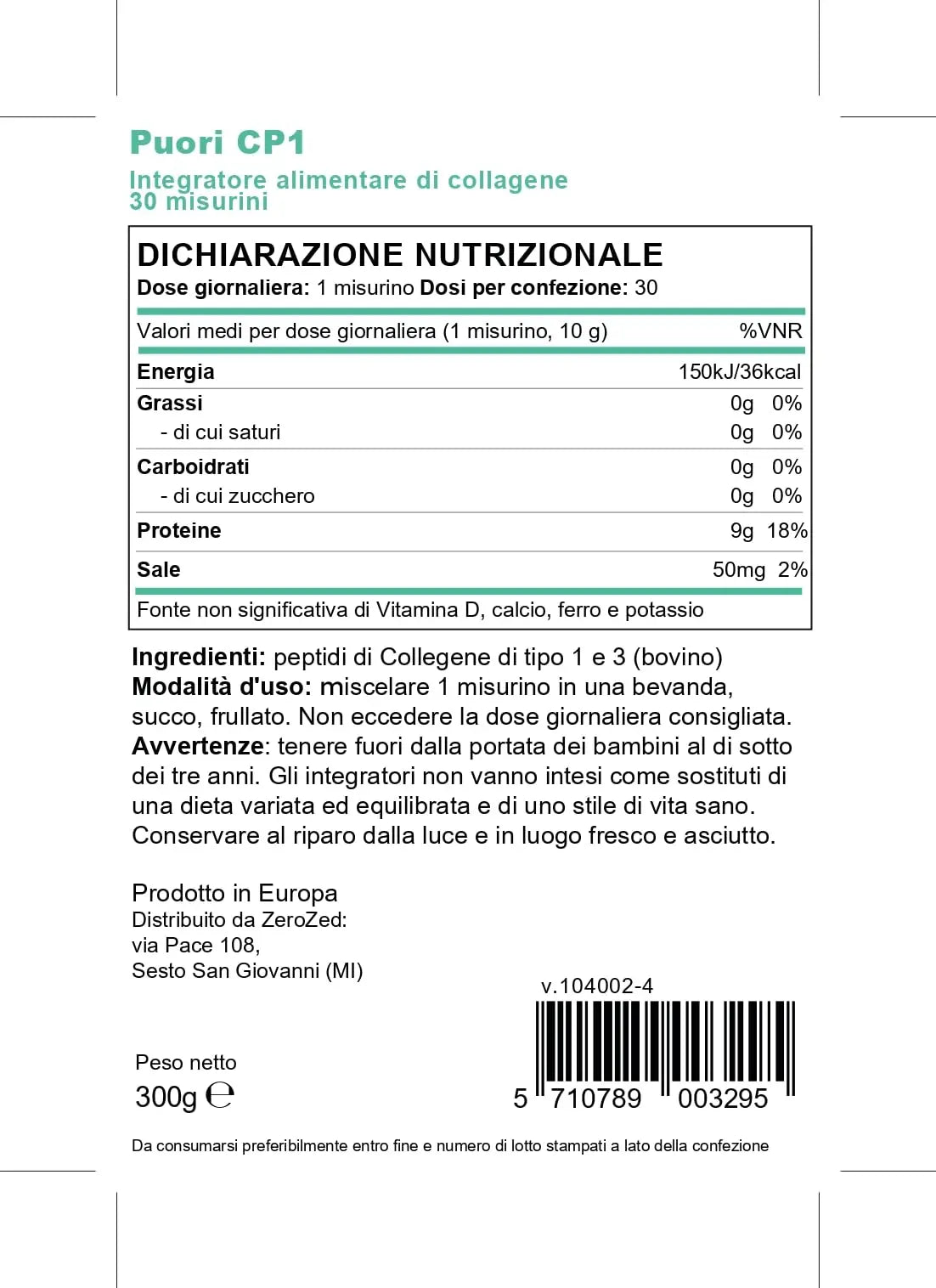 Puori CP1 Pure Collagen Hydrolysed Peptides 300g (30 Servings) Puori Au supplements